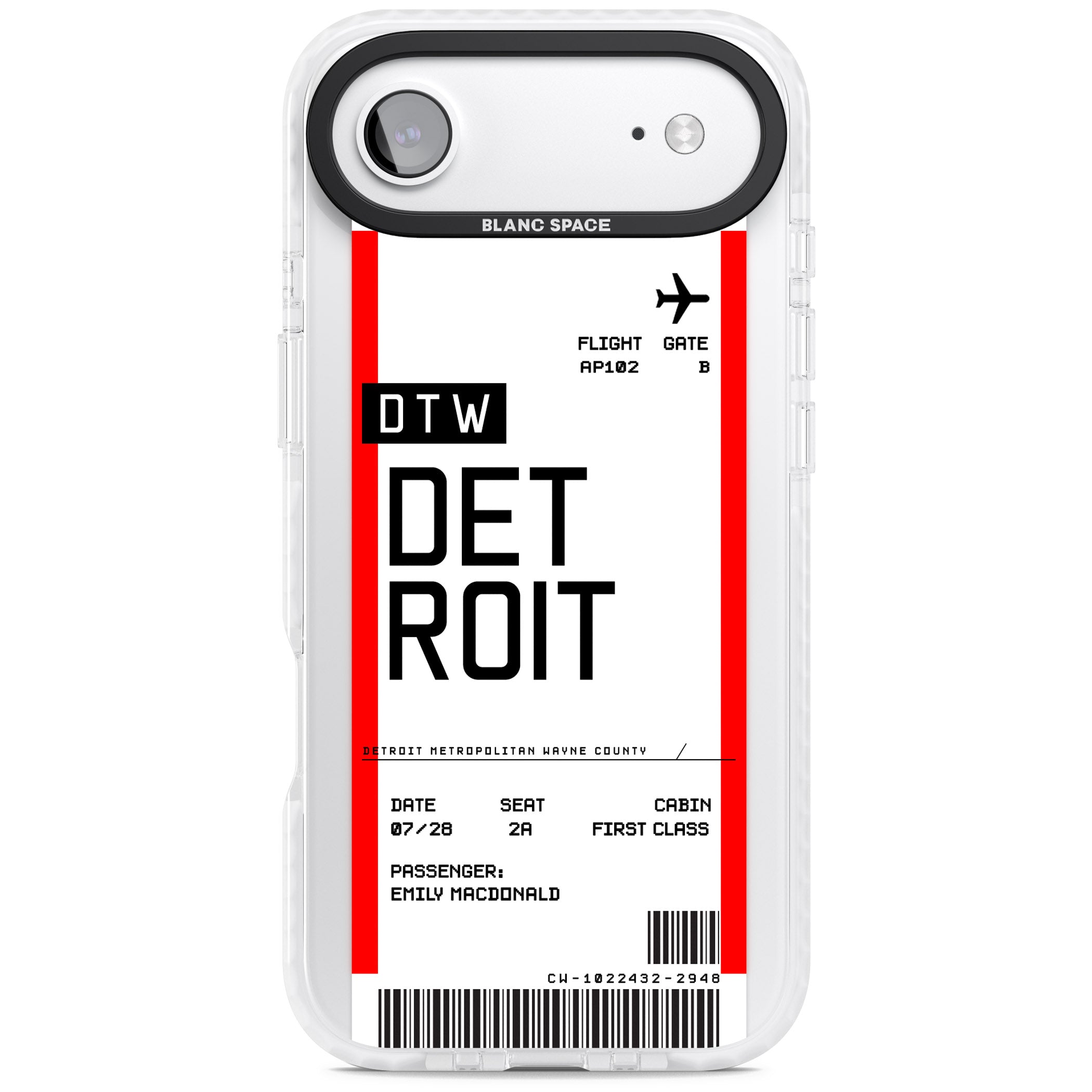 Personalised Detroit Boarding Pass iPhone 17 Air Impact Pro Clear Phone Case
