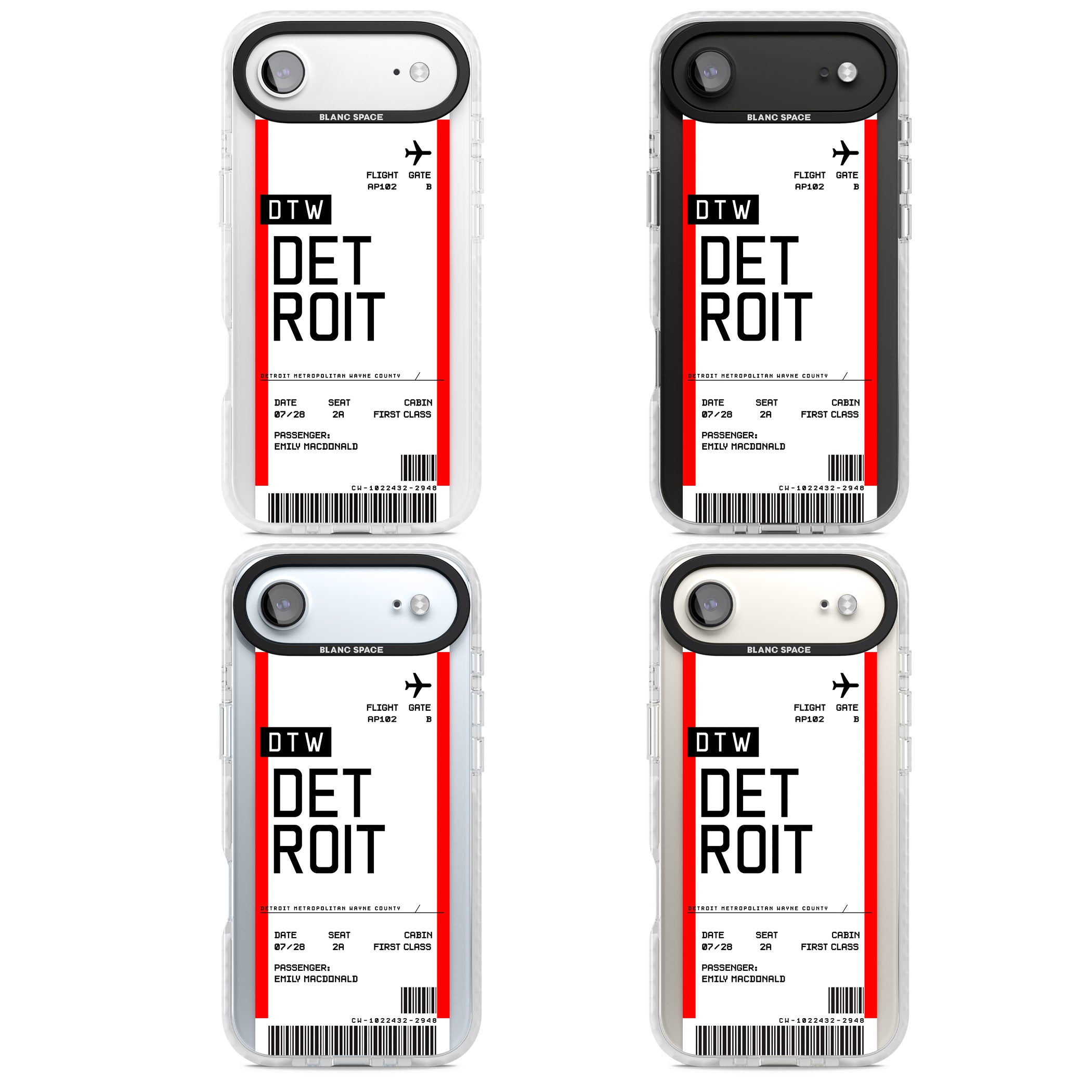 Personalised Detroit Boarding Pass iPhone 17 Air Impact Pro Clear Phone Case APT Impact Protection