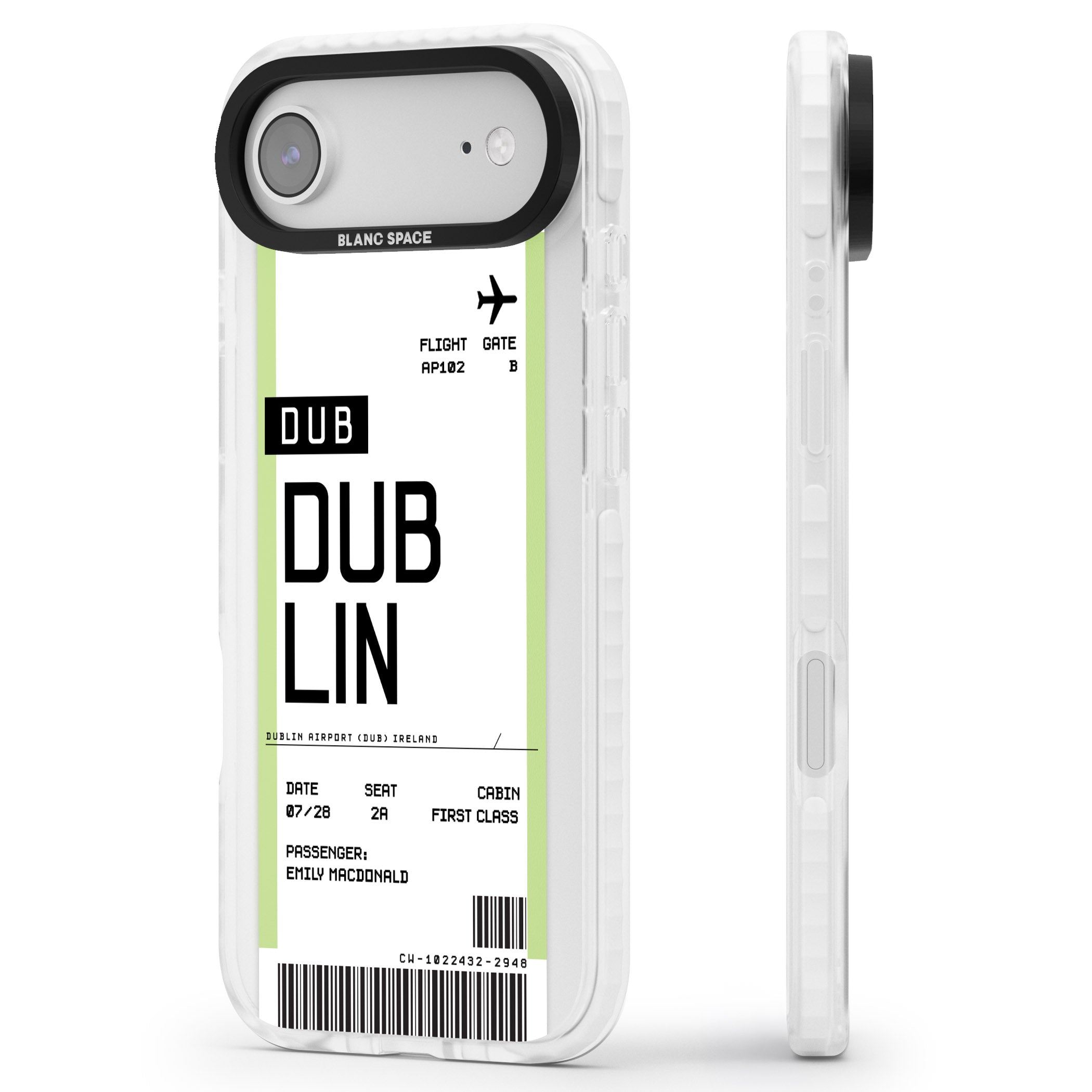 Personalised Dublin Boarding Pass iPhone 17 Air Impact Pro Clear Phone Case Side Profile