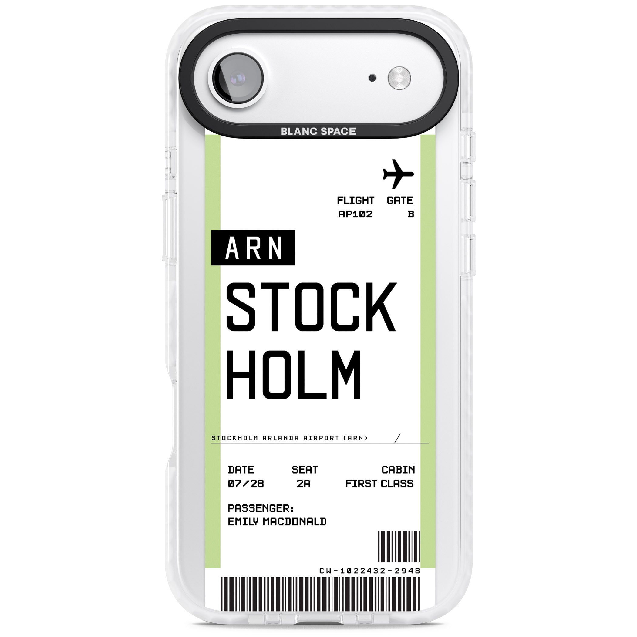 Personalised Stockholm Boarding Pass iPhone 17 Air Impact Pro Clear Phone Case