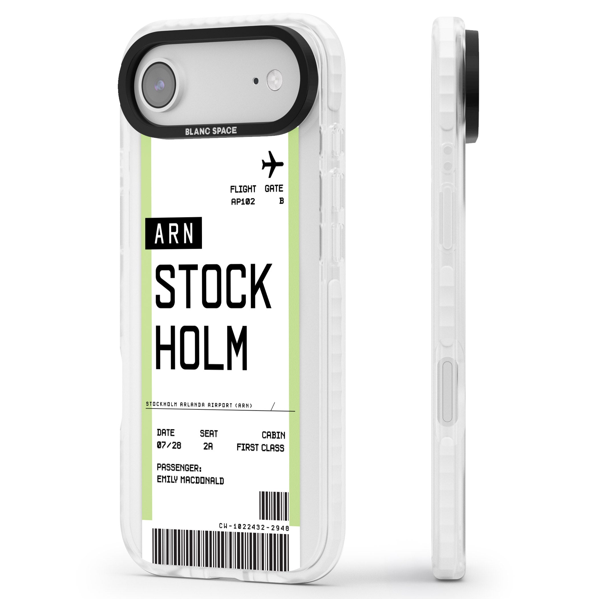 Personalised Stockholm Boarding Pass iPhone 17 Air Impact Pro Clear Phone Case Side Profile