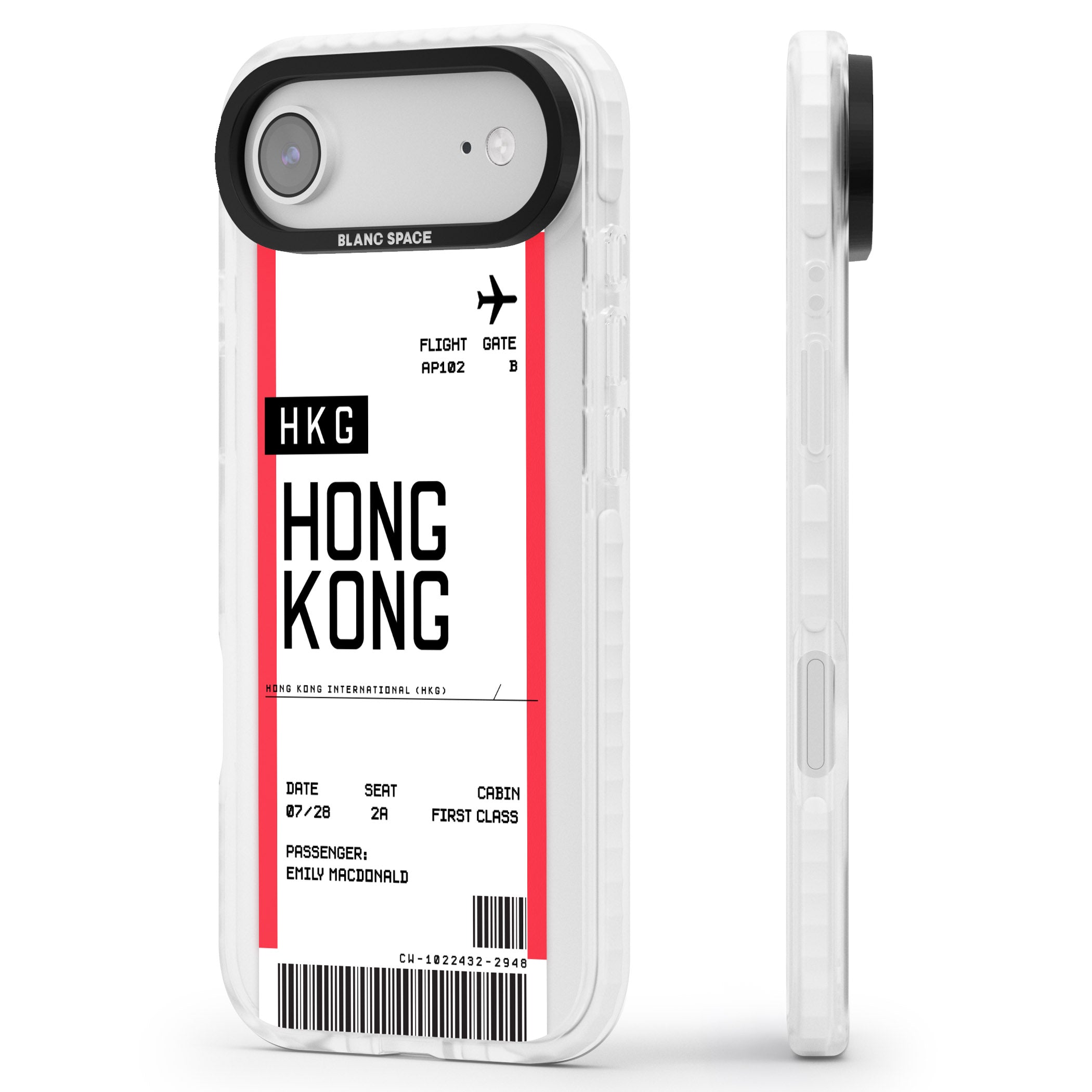 Personalised Hong Kong Boarding Pass iPhone 17 Air Impact Pro Clear Phone Case Side Profile