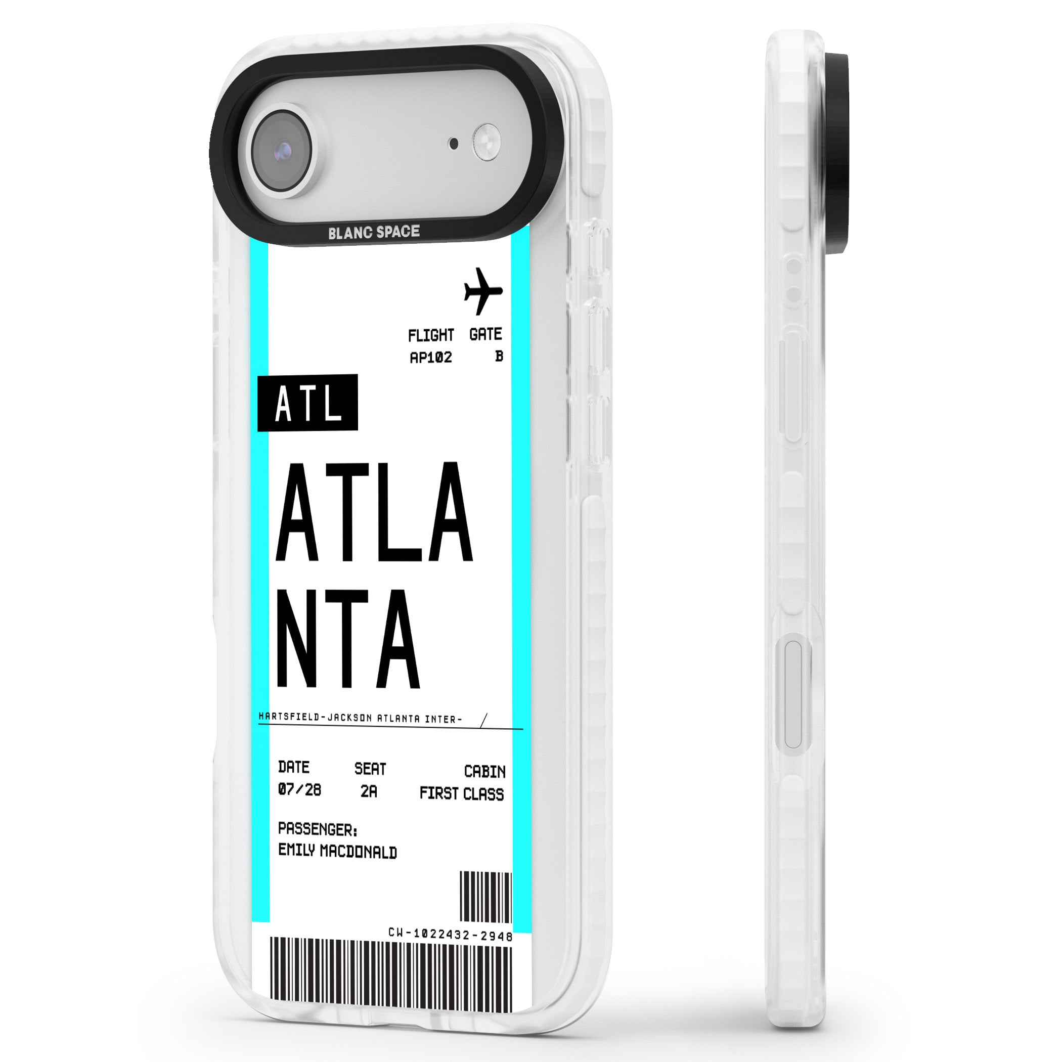 Personalised Atlanta Boarding Pass iPhone 17 Air Impact Pro Clear Phone Case Side Profile