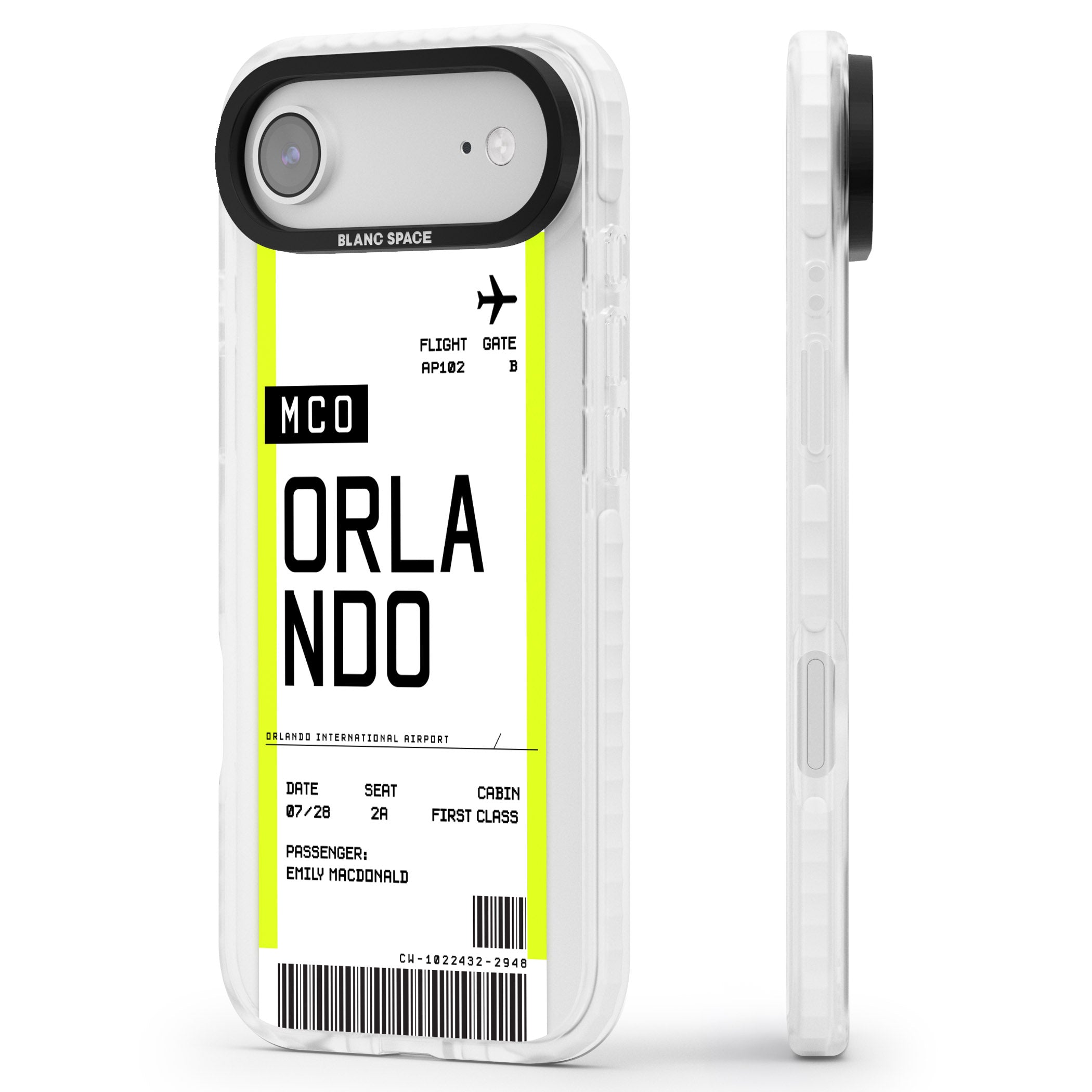 Personalised Orlando Boarding Pass iPhone 17 Air Impact Pro Clear Phone Case Side Profile