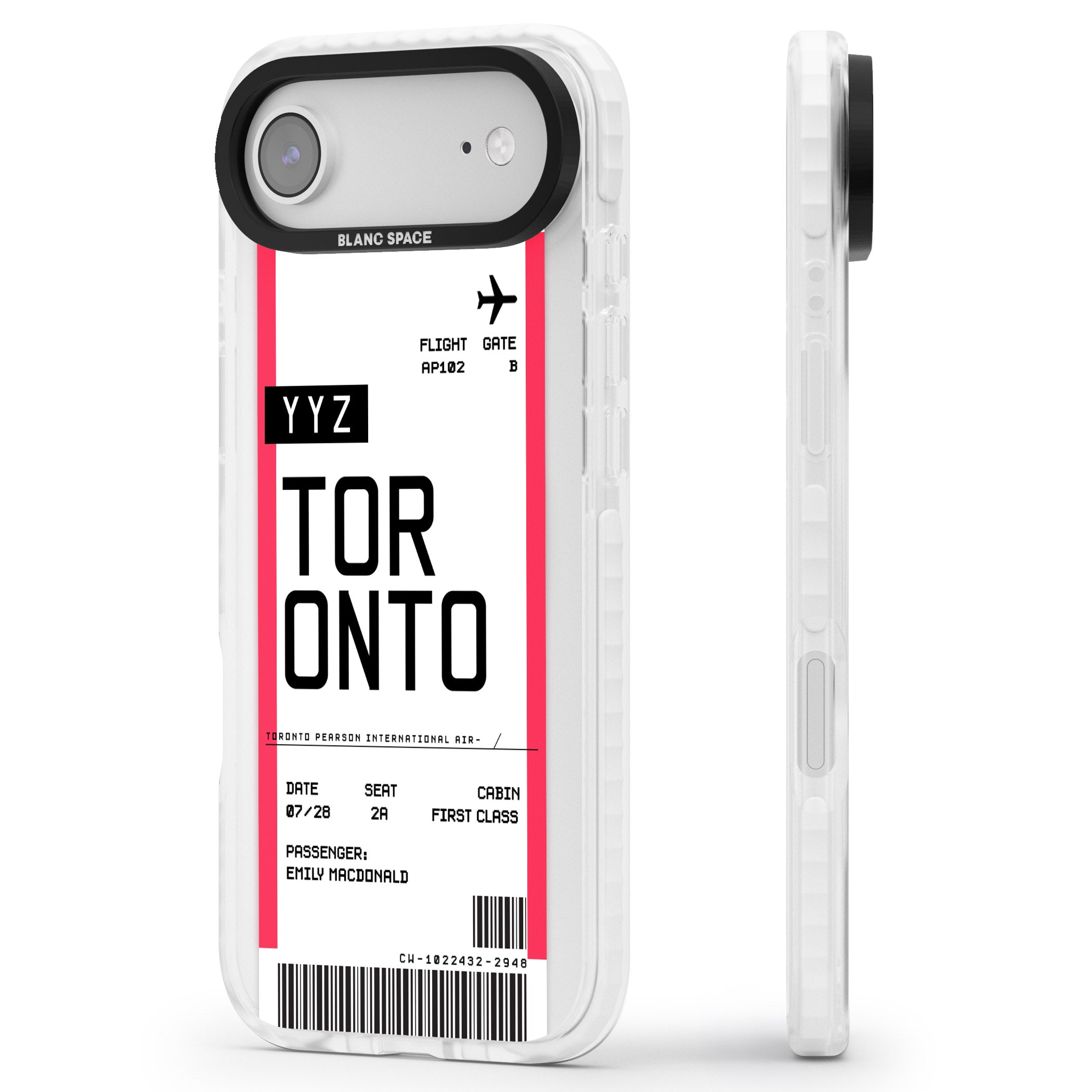 Personalised Toronto Boarding Pass iPhone 17 Air Impact Pro Clear Phone Case Side Profile