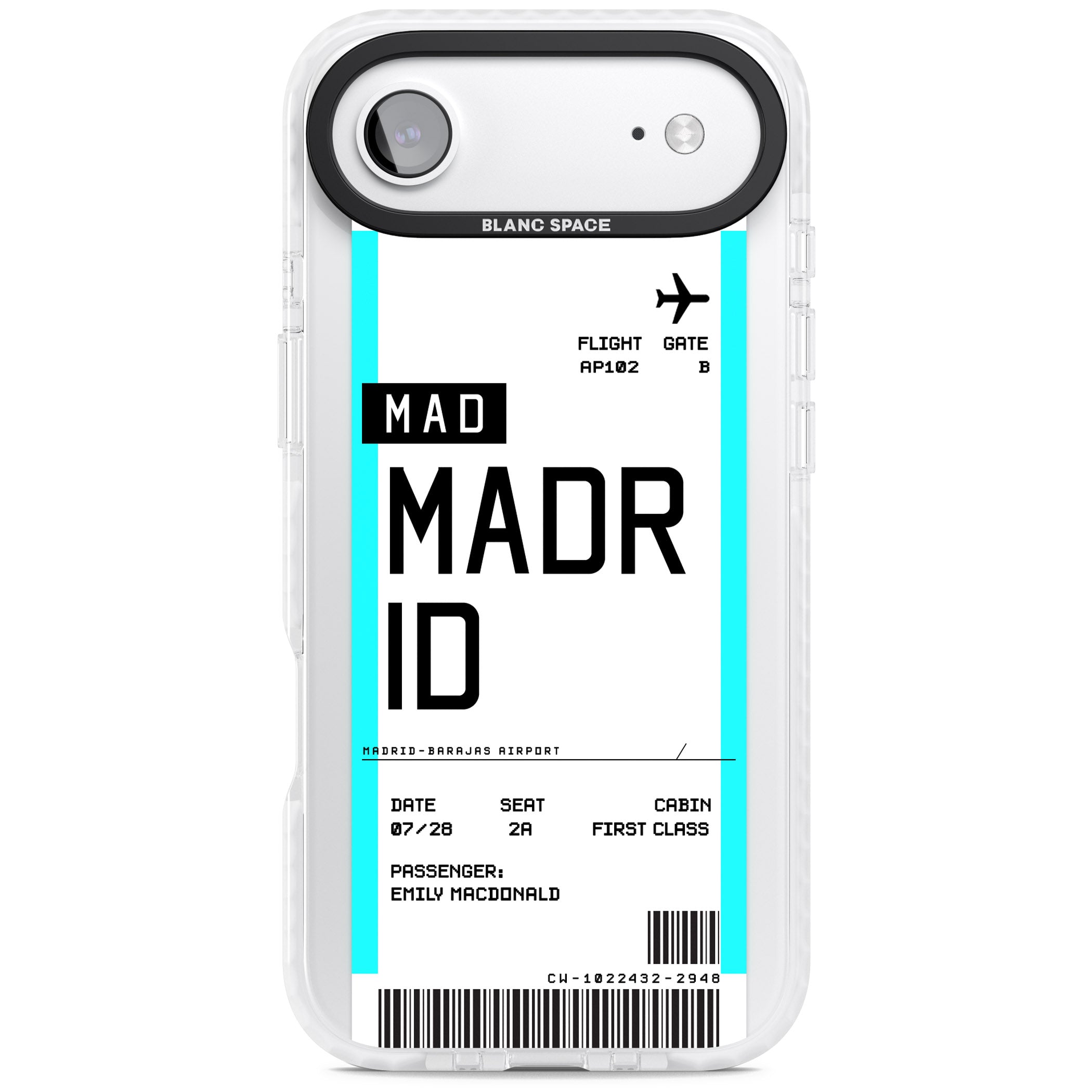 Personalised Madrid Boarding Pass iPhone 17 Air Impact Pro Clear Phone Case