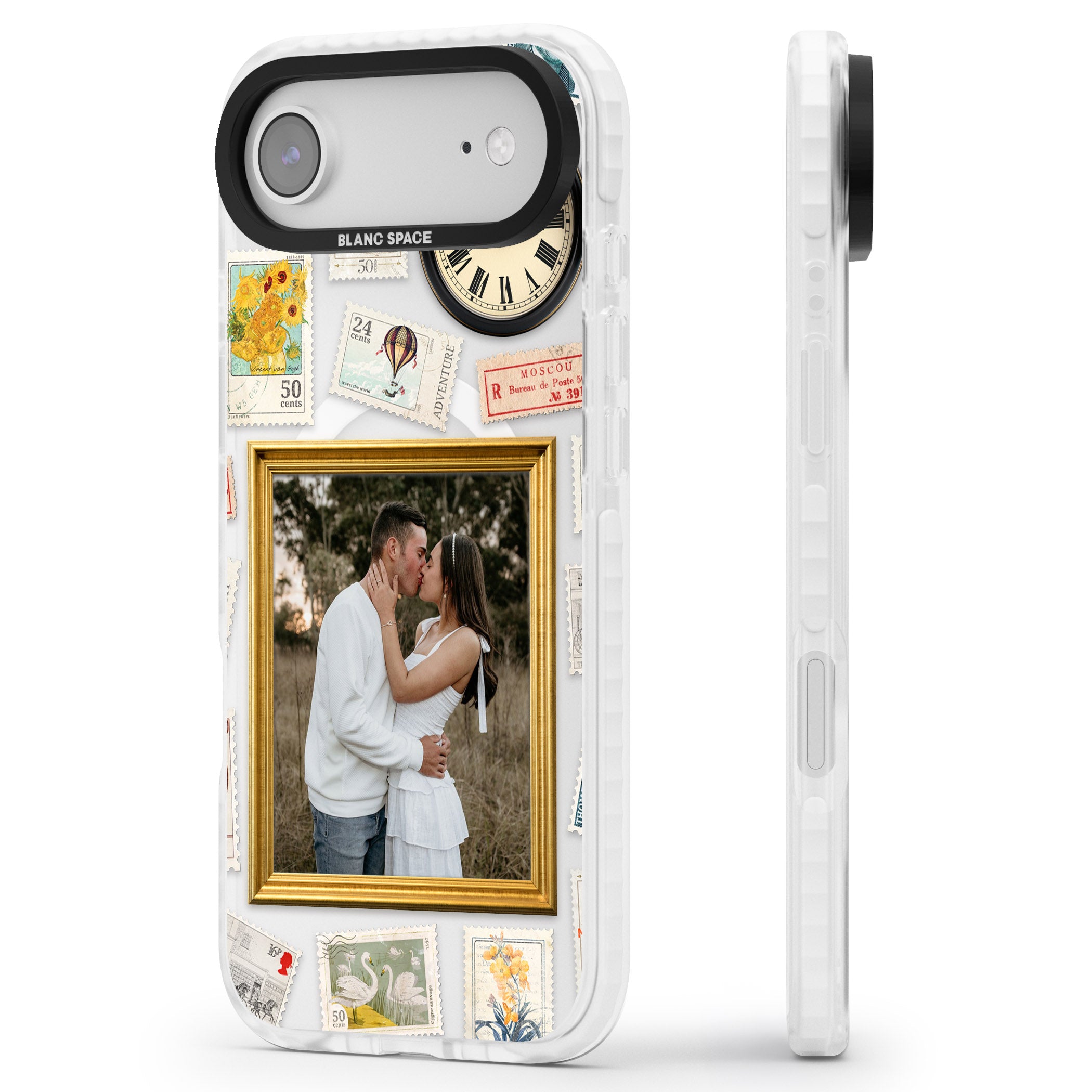 Personalised Vintage Photo Frame Collage iPhone 17 Air Impact Pro Clear Phone Case Side Profile