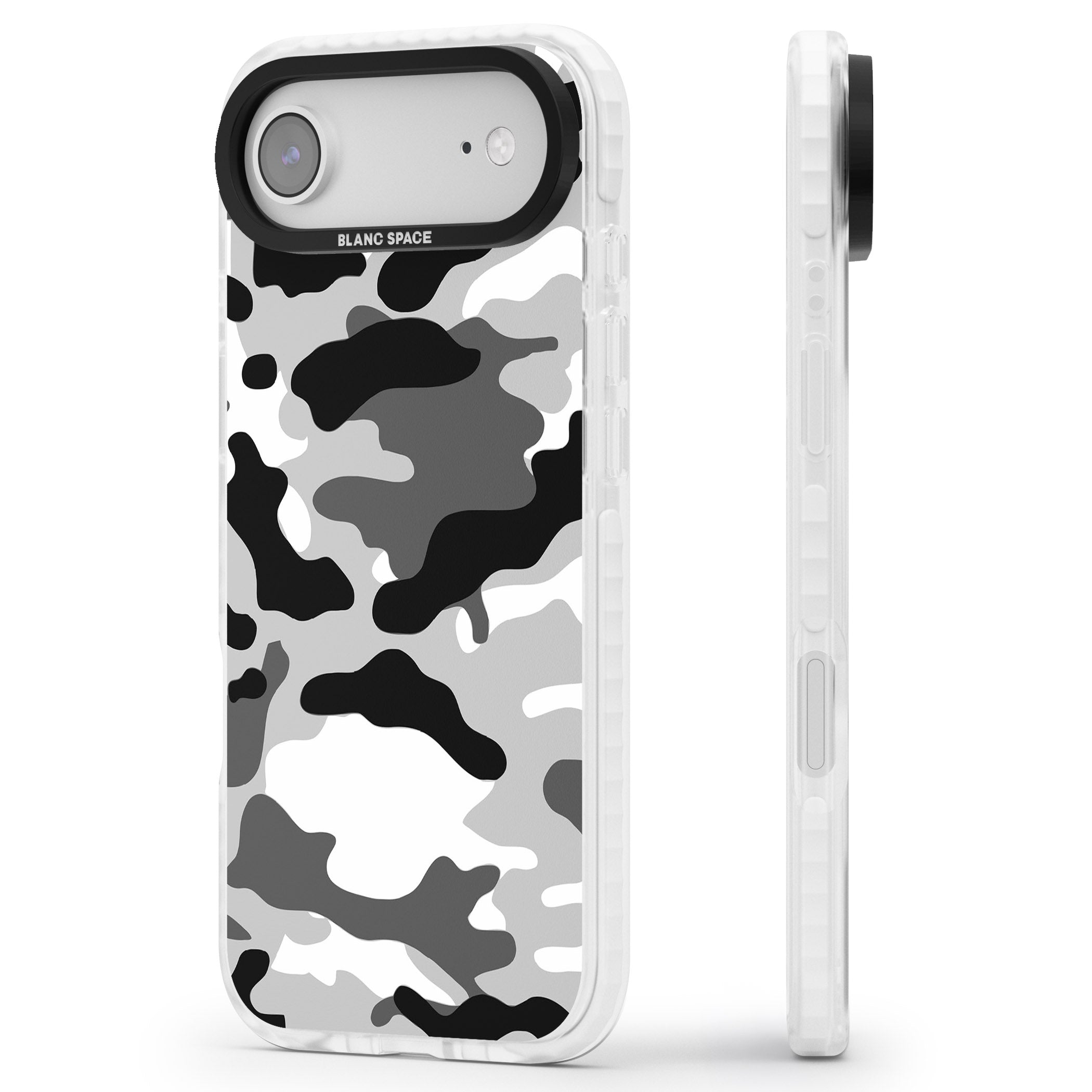 Grey Camo iPhone 17 Air Impact Pro Clear Phone Case Side Profile