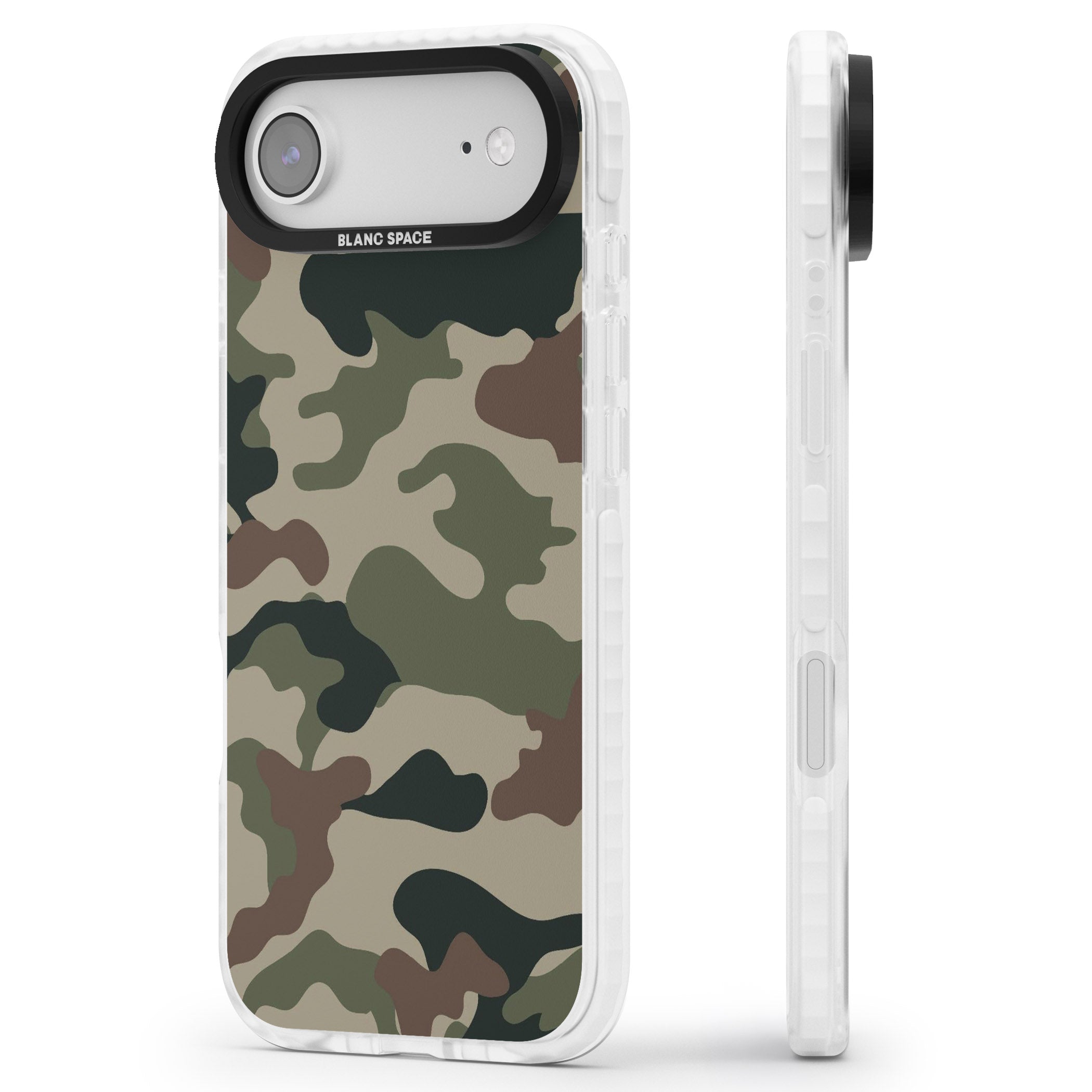 Woodland British Camo iPhone 17 Air Impact Pro Clear Phone Case Side Profile