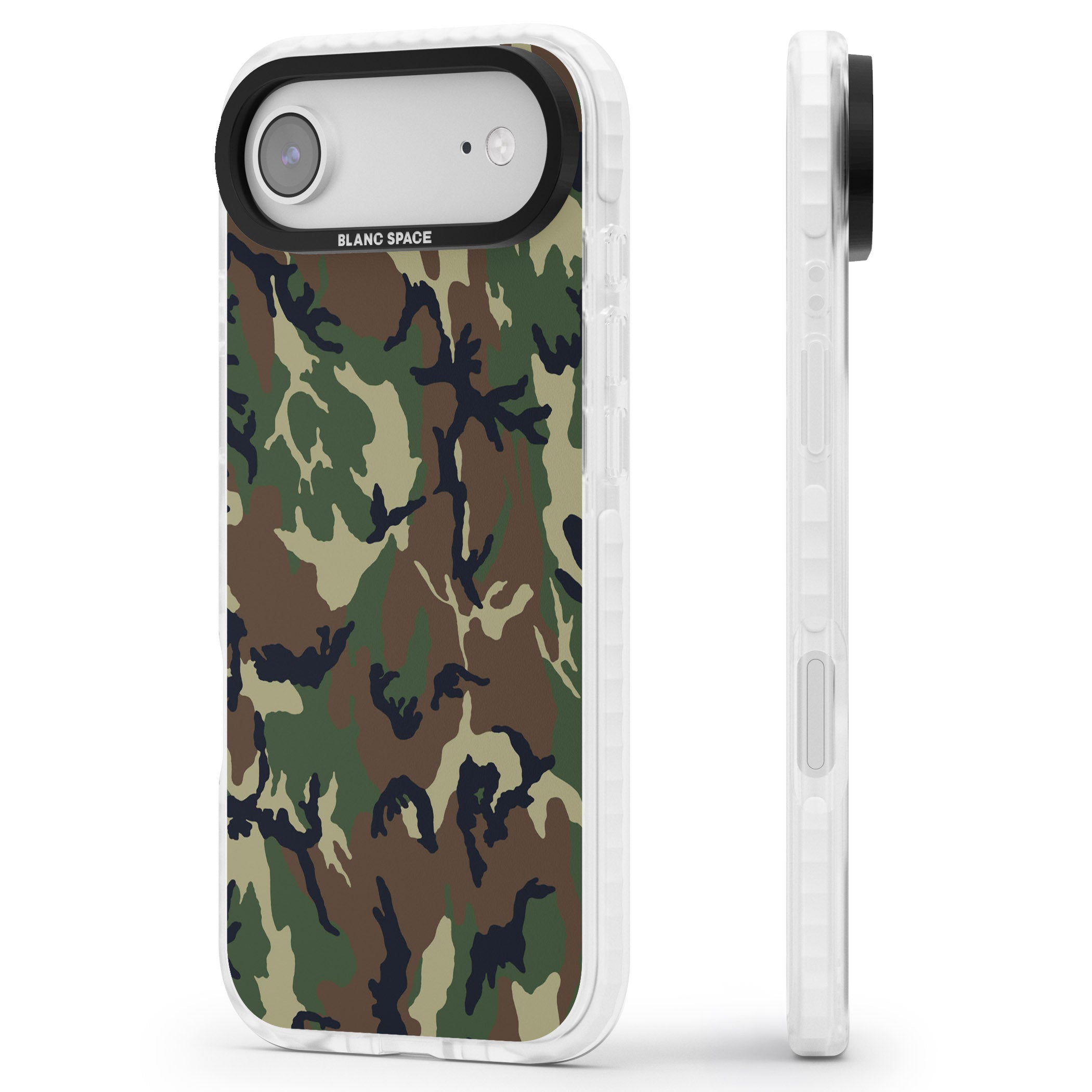 Forest Green Camo iPhone 17 Air Impact Pro Clear Phone Case Side Profile