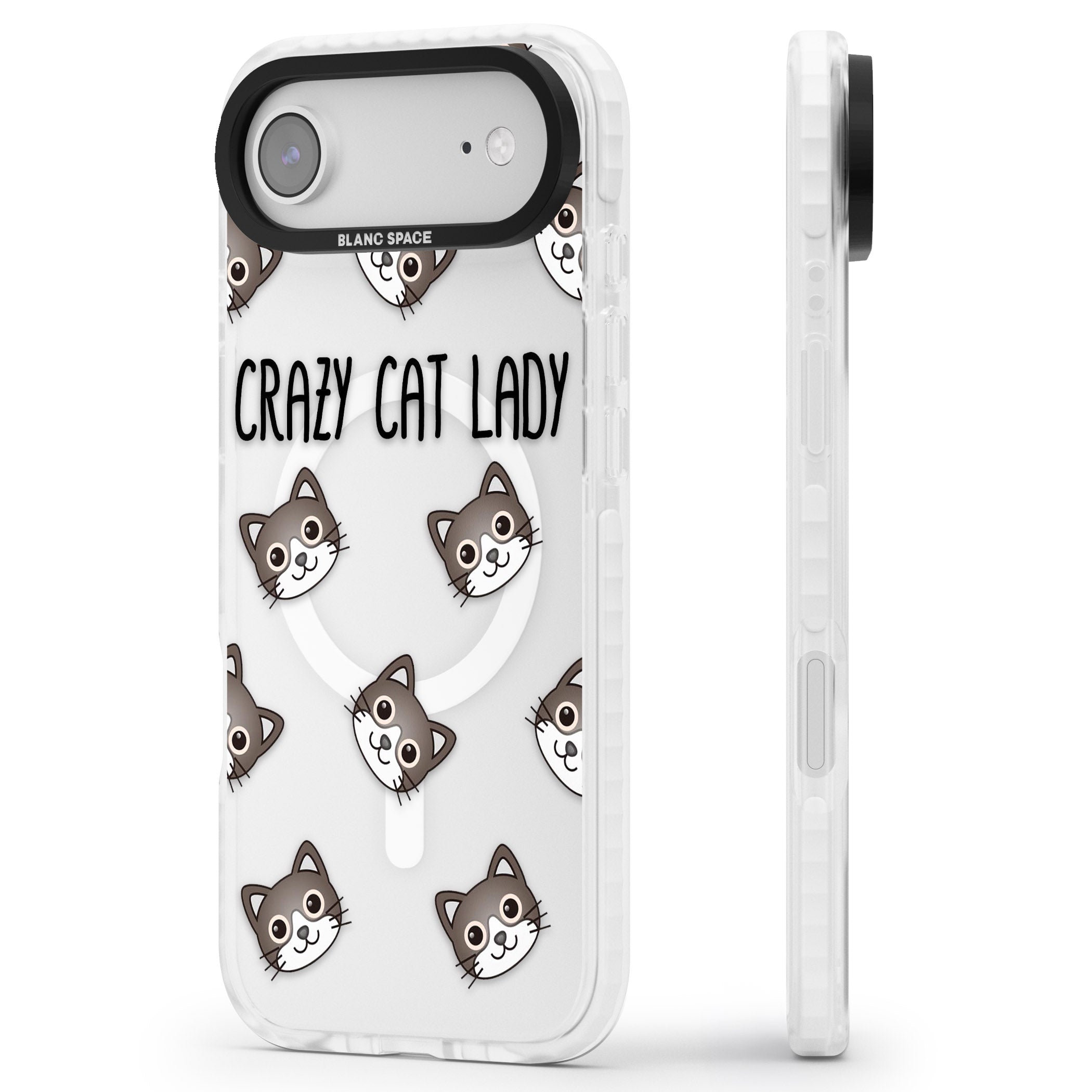 Crazy Cat Lady iPhone 17 Air Impact Pro Clear Phone Case Side Profile