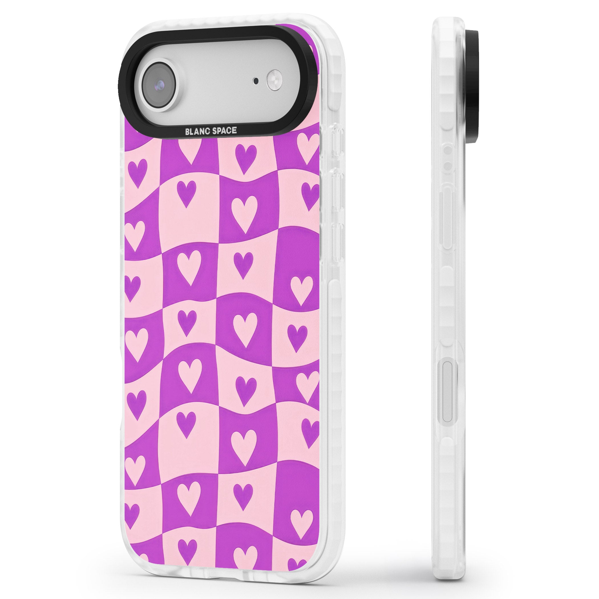 Purple Wavy Checked Hearts iPhone 17 Air Impact Pro Clear Phone Case Side Profile