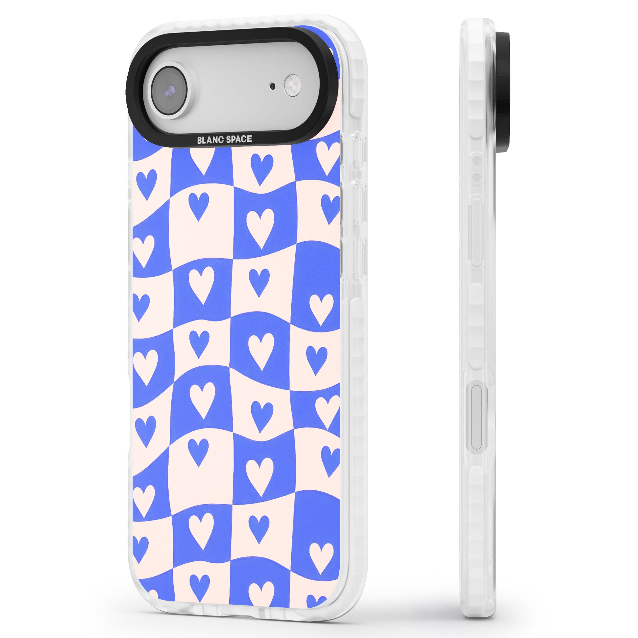 Blue Wavy Checked Hearts iPhone 17 Air Impact Pro Clear Phone Case Side Profile