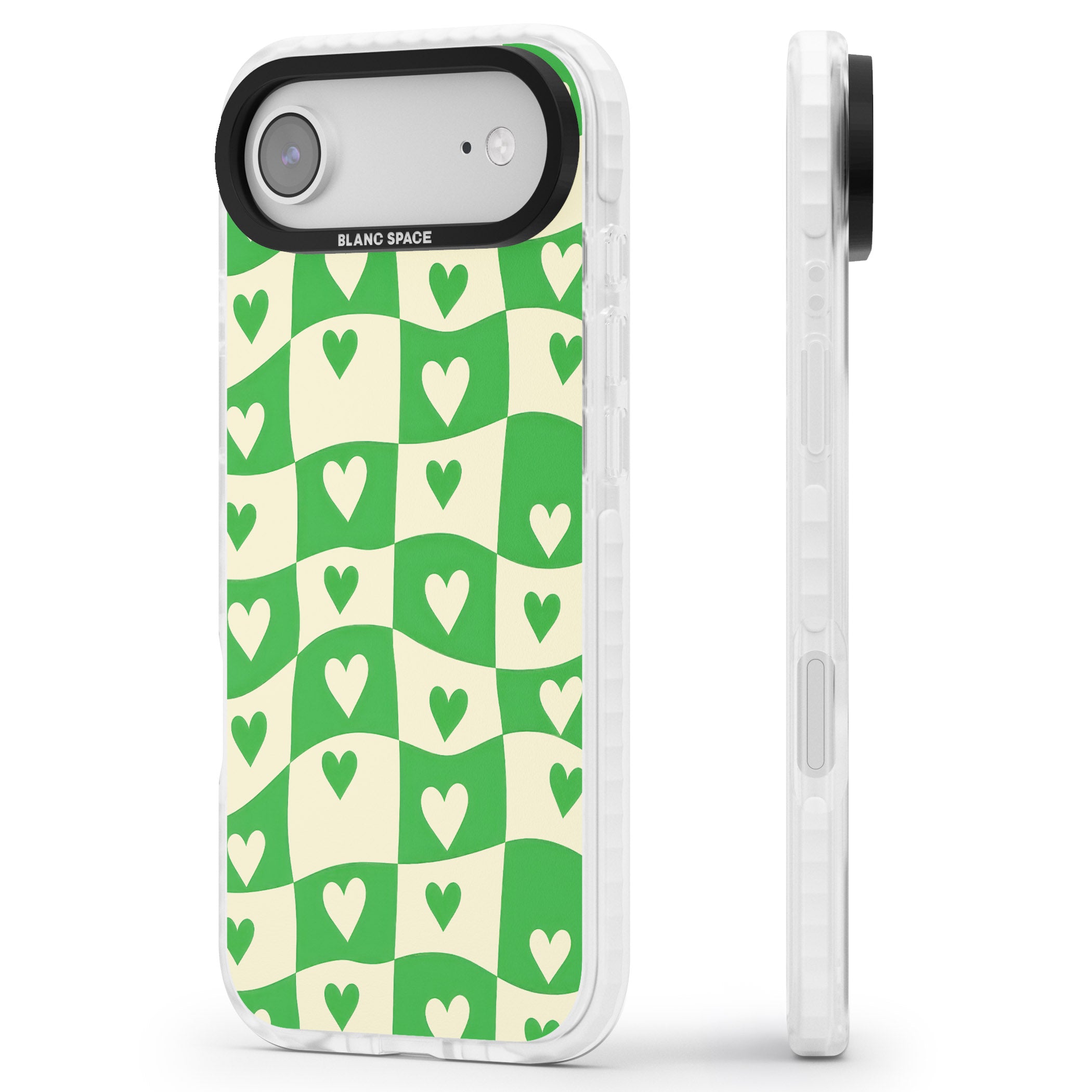 Green Wavy Checked Hearts iPhone 17 Air Impact Pro Clear Phone Case Side Profile