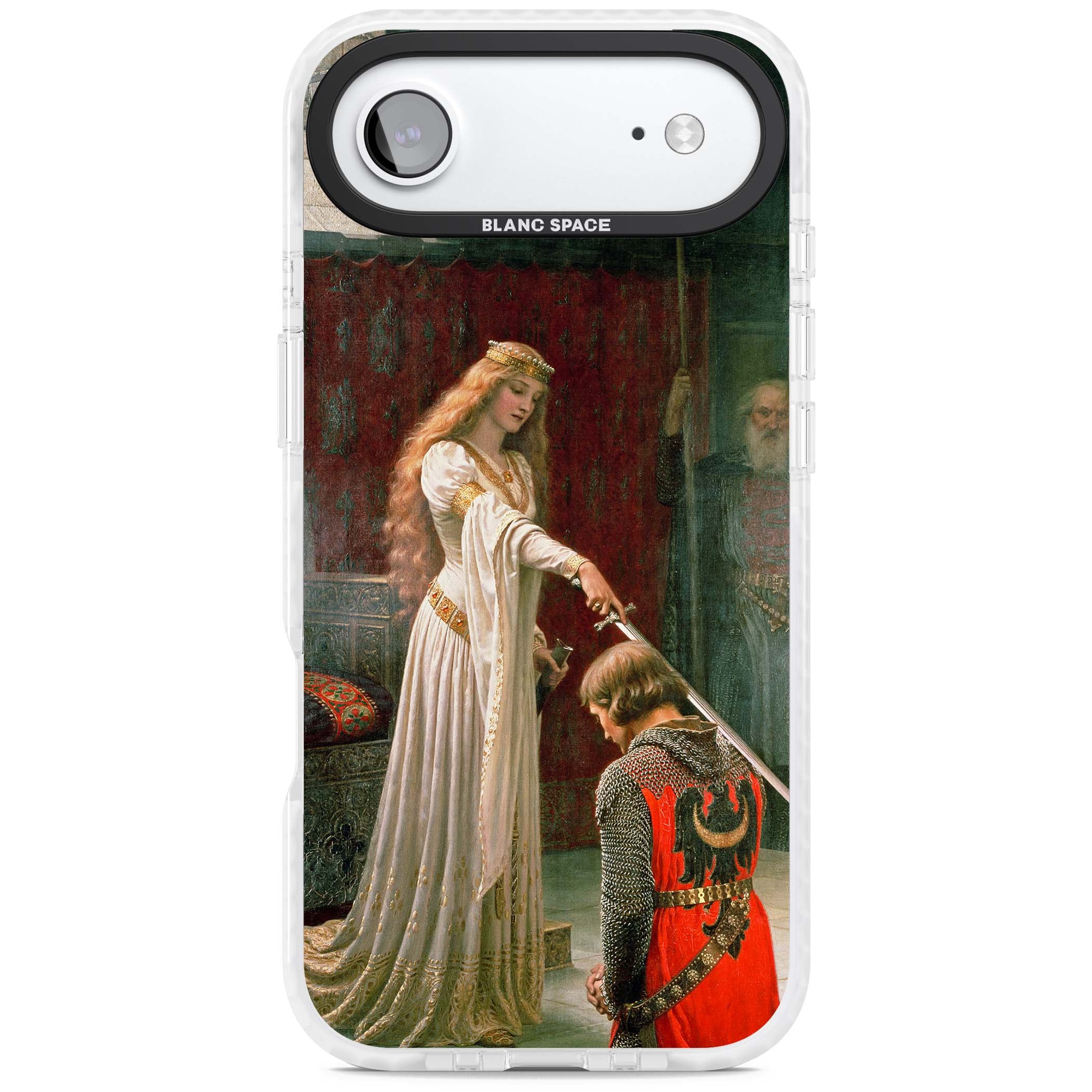 The Accolade renaissance art iPhone case featuring Edmund Blair Leighton's painting of a queen knighting a kneeling knight | Impact Magsafe case for iPhone Air