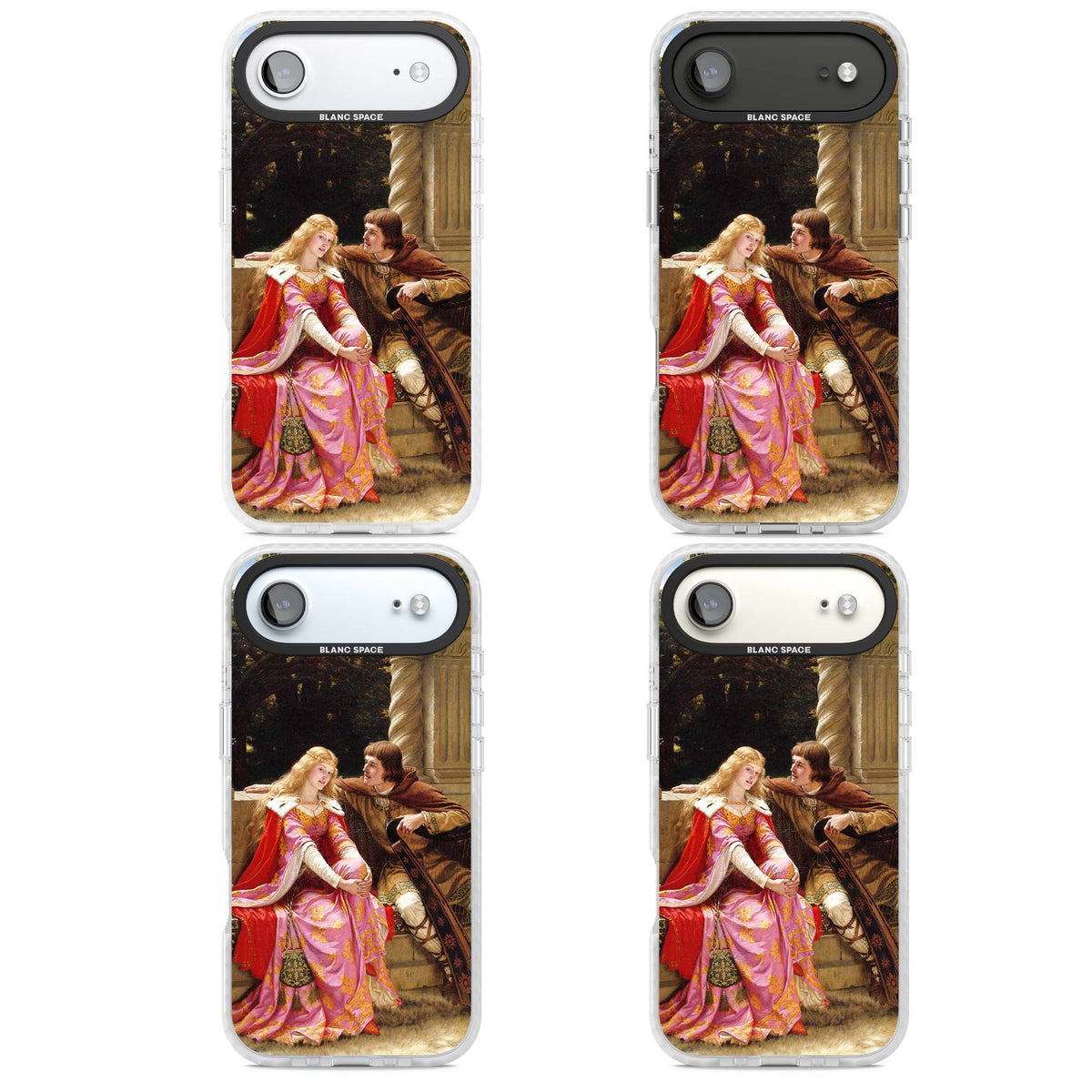 The End of the Song classic art iPhone case featuring a medieval lady in pink gown and her knight in a stone archway | Impact Magsafe case for iPhone Air