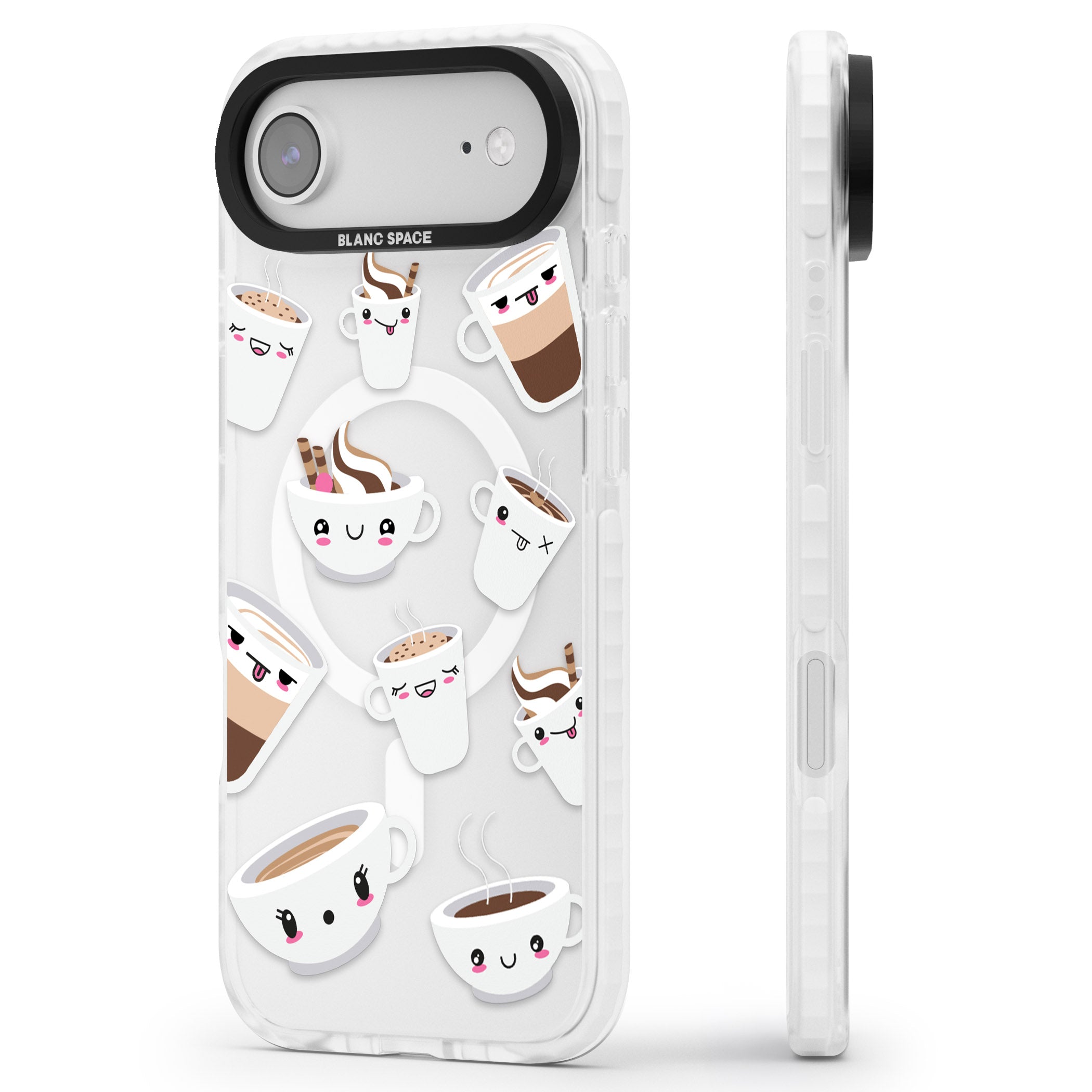 Coffee Faces iPhone 17 Air Impact Pro Clear Phone Case Side Profile