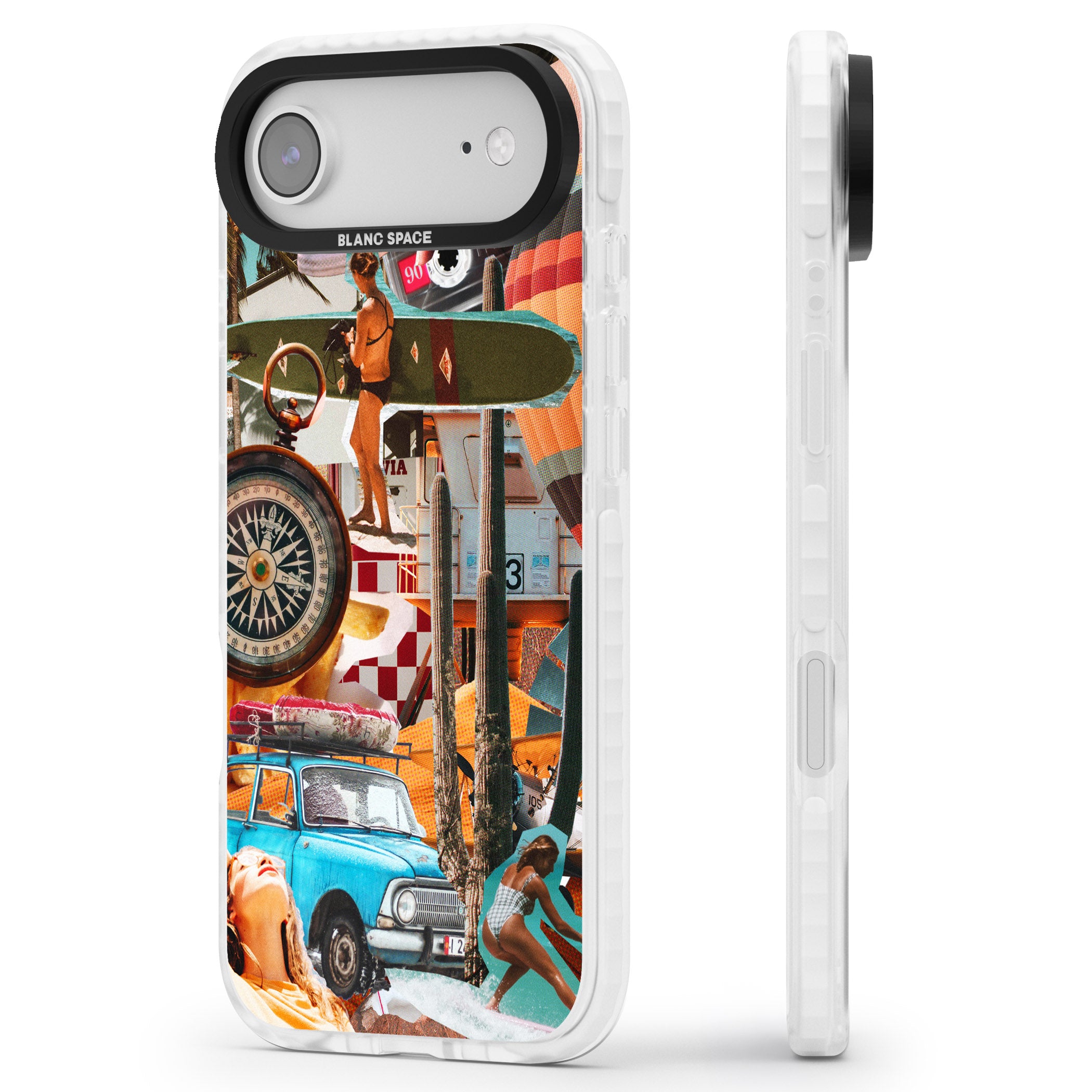 Vintage Collage: Road Trip iPhone 17 Air Impact Pro Clear Phone Case Side Profile