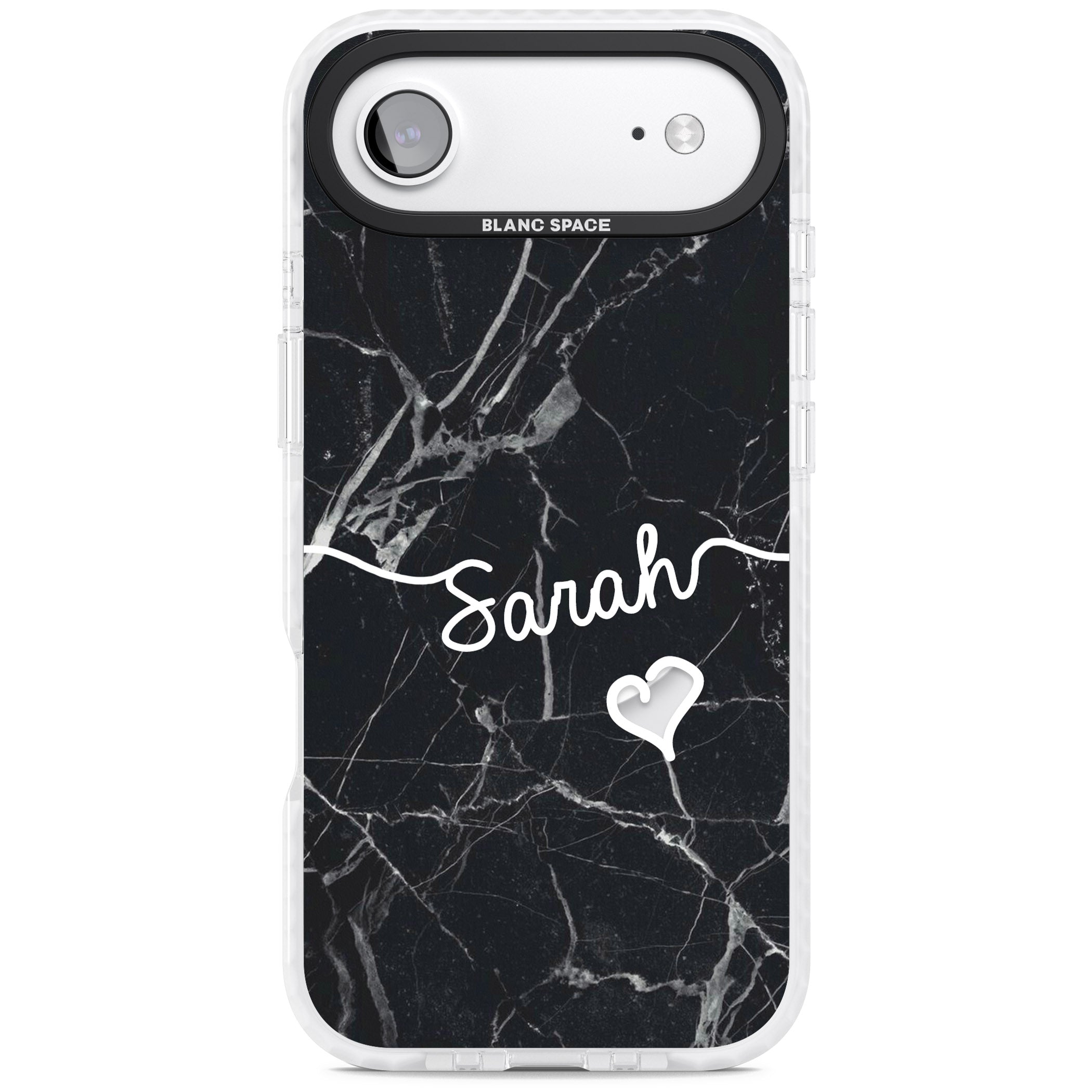 Personalised Black Marble Heart iPhone 17 Air Impact Pro Clear Phone Case