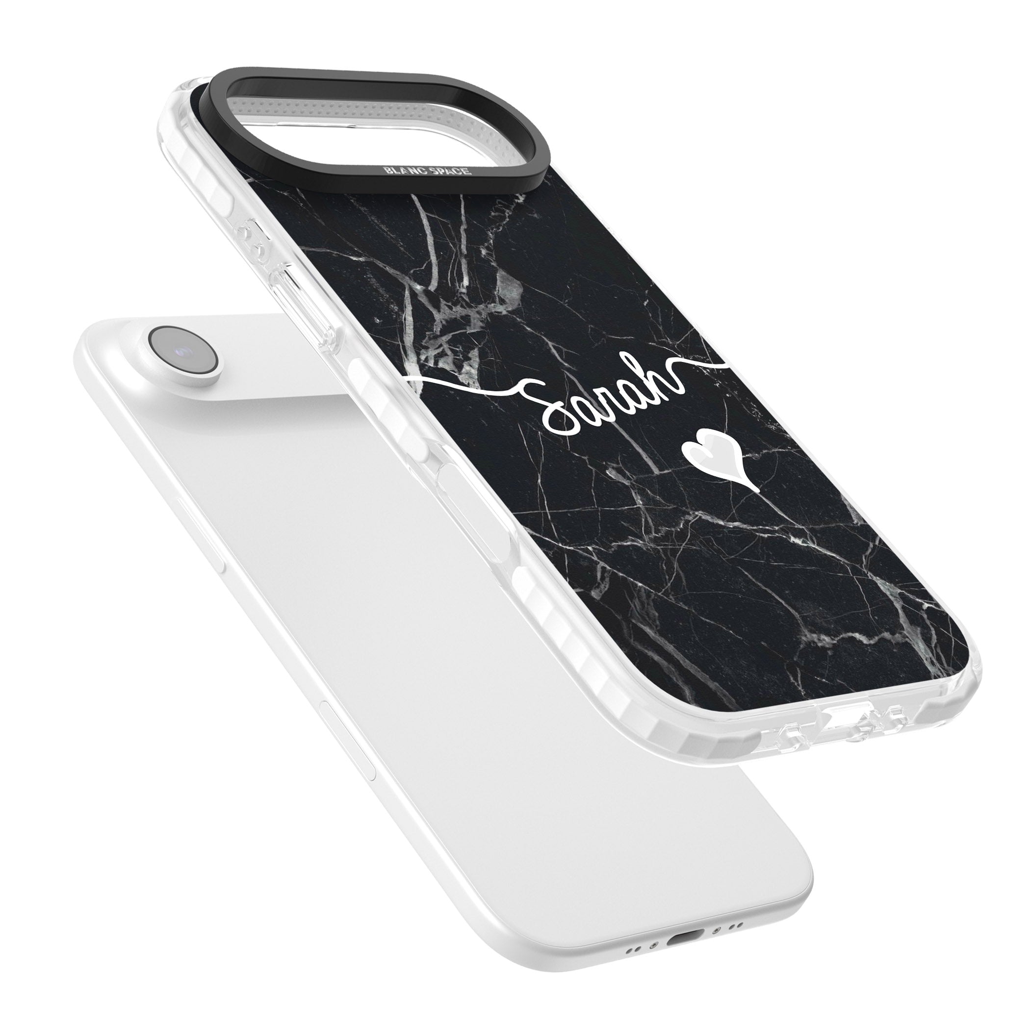 Personalised Black Marble Heart iPhone 17 Air Impact Pro Clear Phone Case Colours