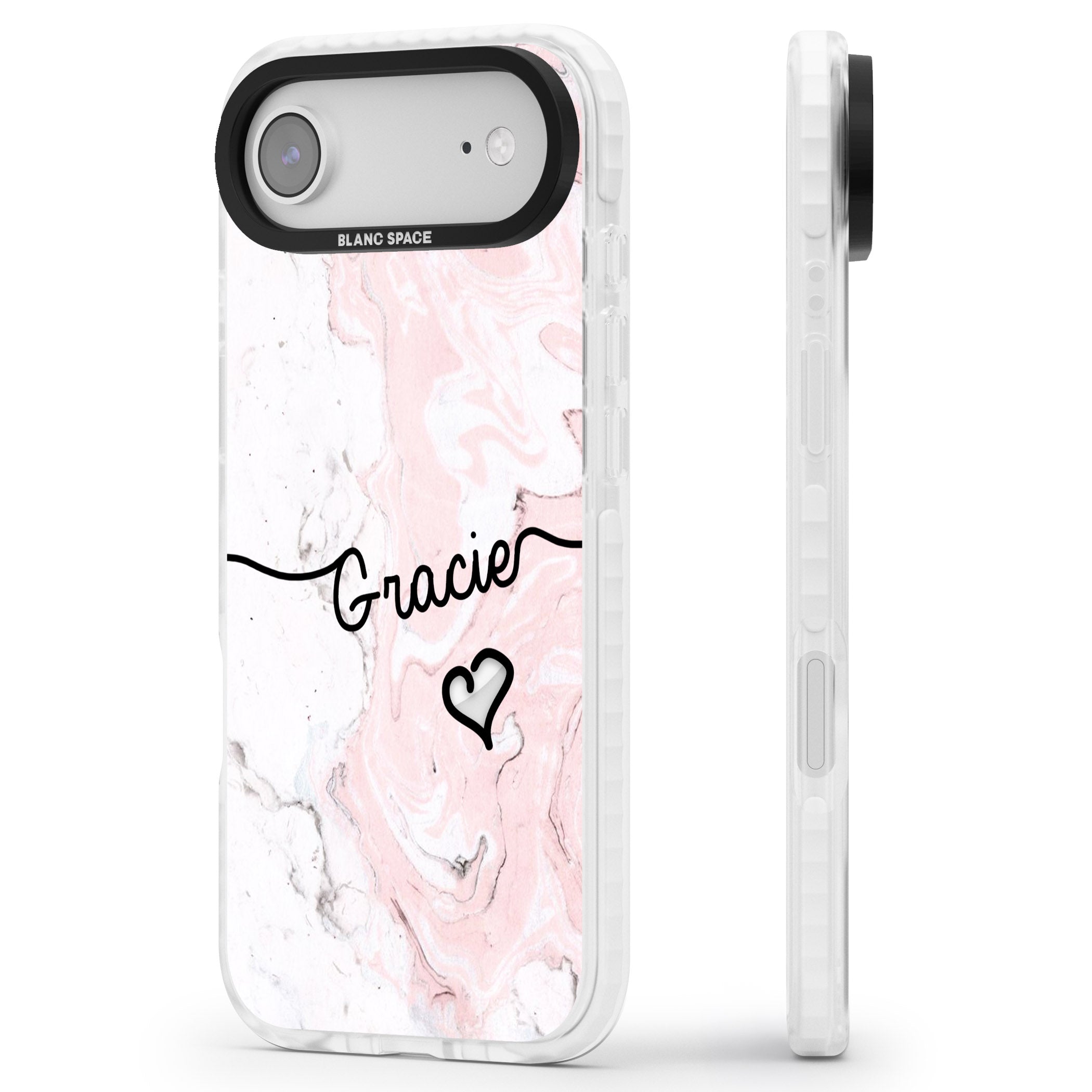Personalised Pink Marble iPhone 17 Air Impact Pro Clear Phone Case Side Profile