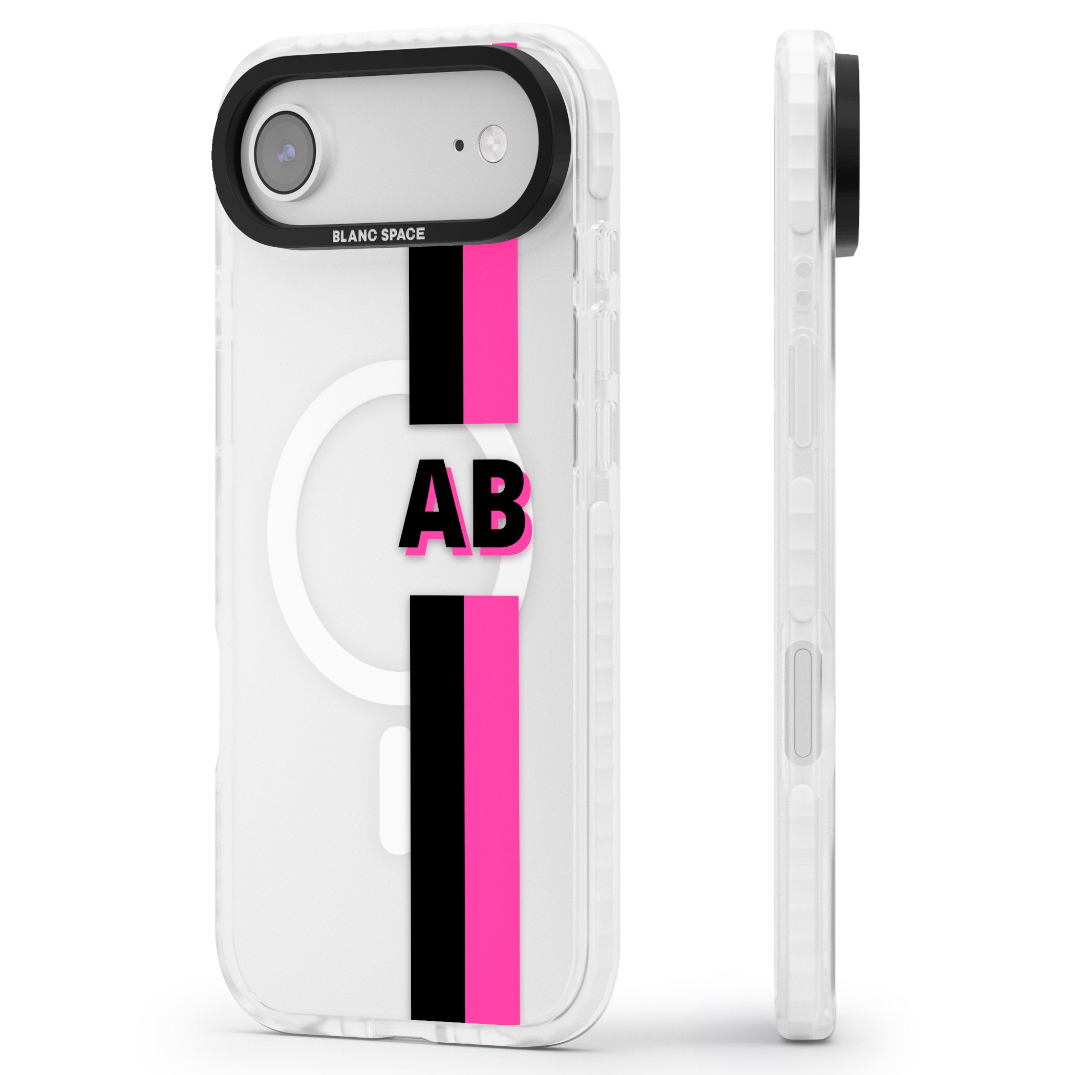 Personalised Bold Name Stripe iPhone 17 Air Impact Pro Clear Phone Case Side Profile