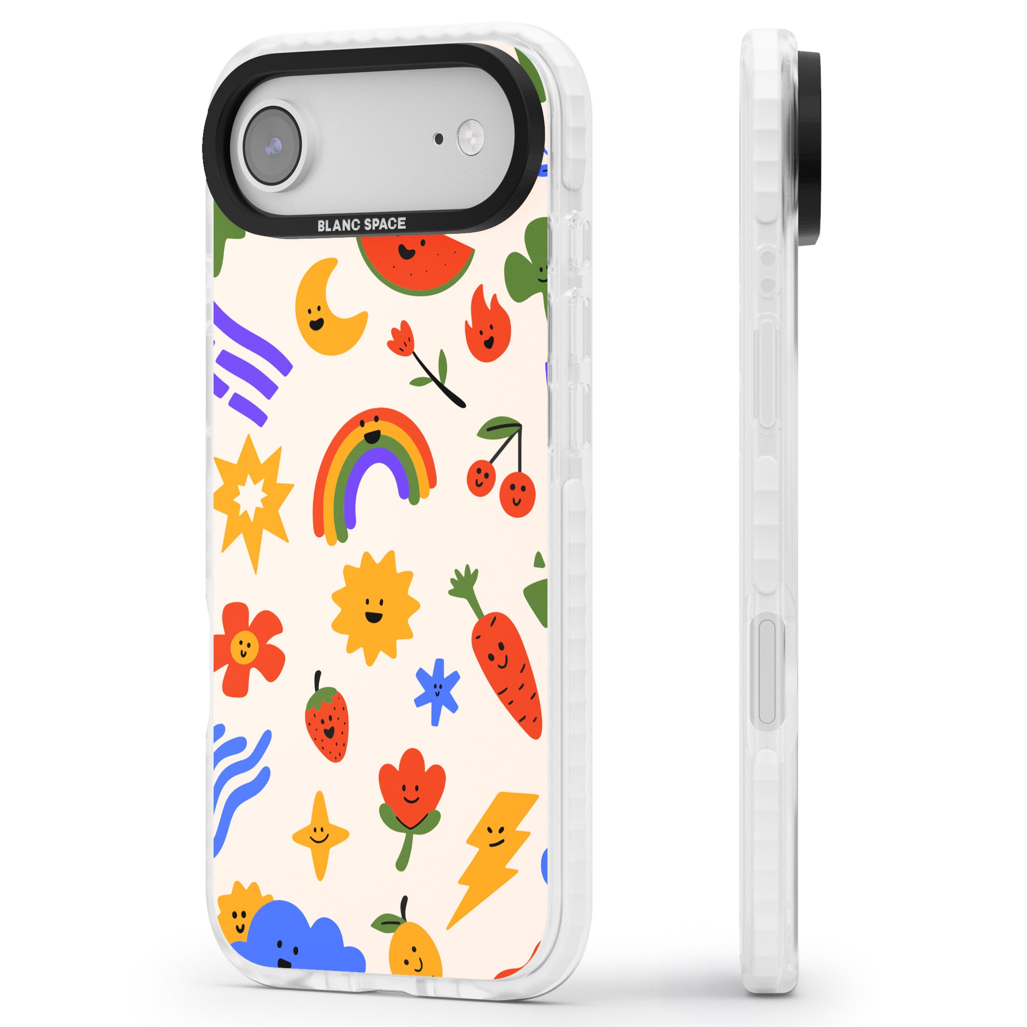 Playful Kawaii Icons iPhone 17 Air Impact Pro Clear Phone Case Side Profile