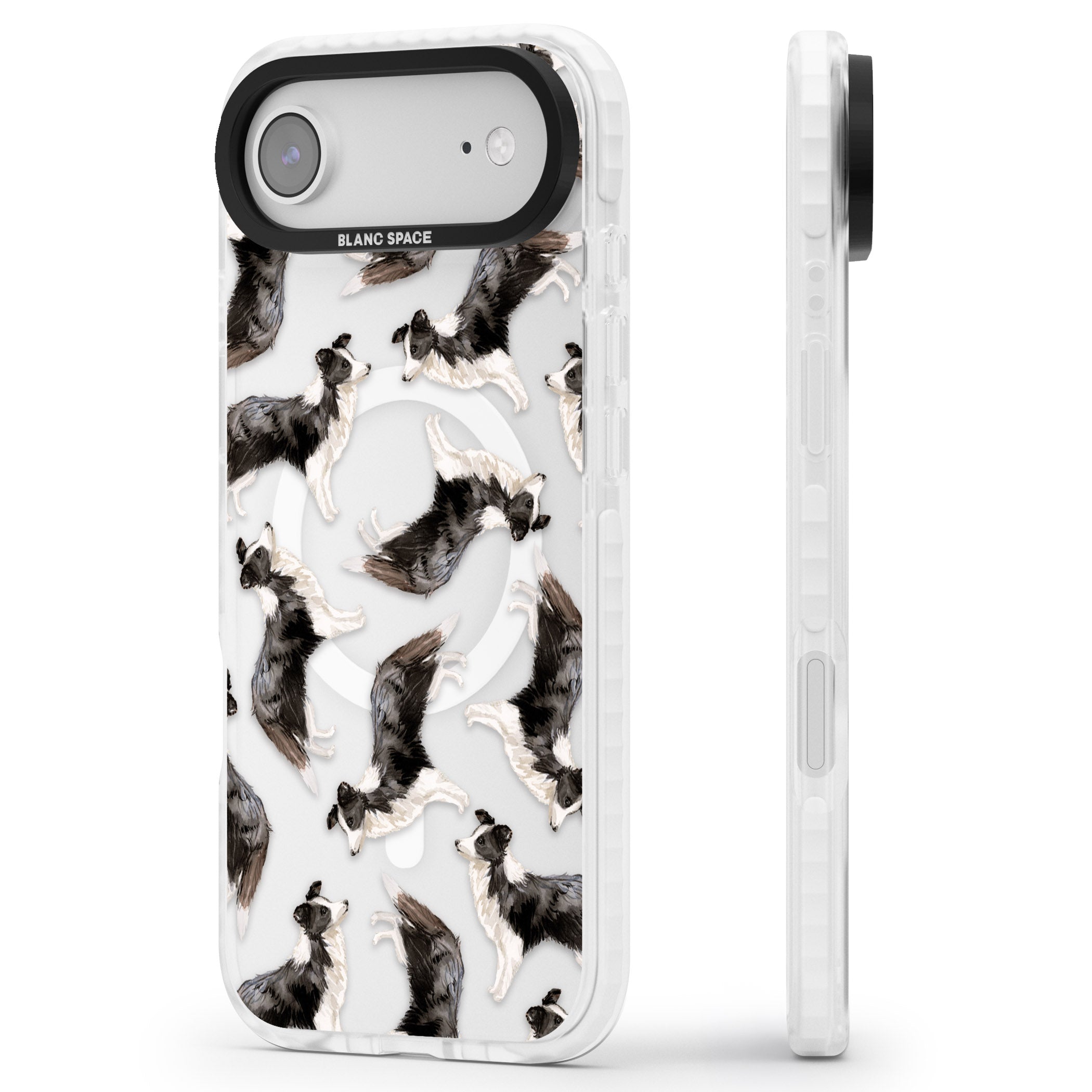 Border Collie Pattern Watercolour iPhone 17 Air Impact Pro Clear Phone Case Side Profile