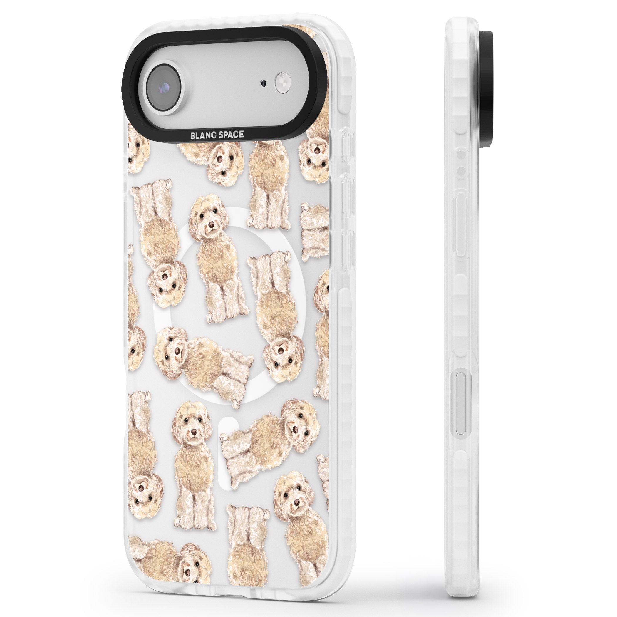 Cockapoo Patterned iPhone 17 Air Impact Pro Clear Phone Case Side Profile