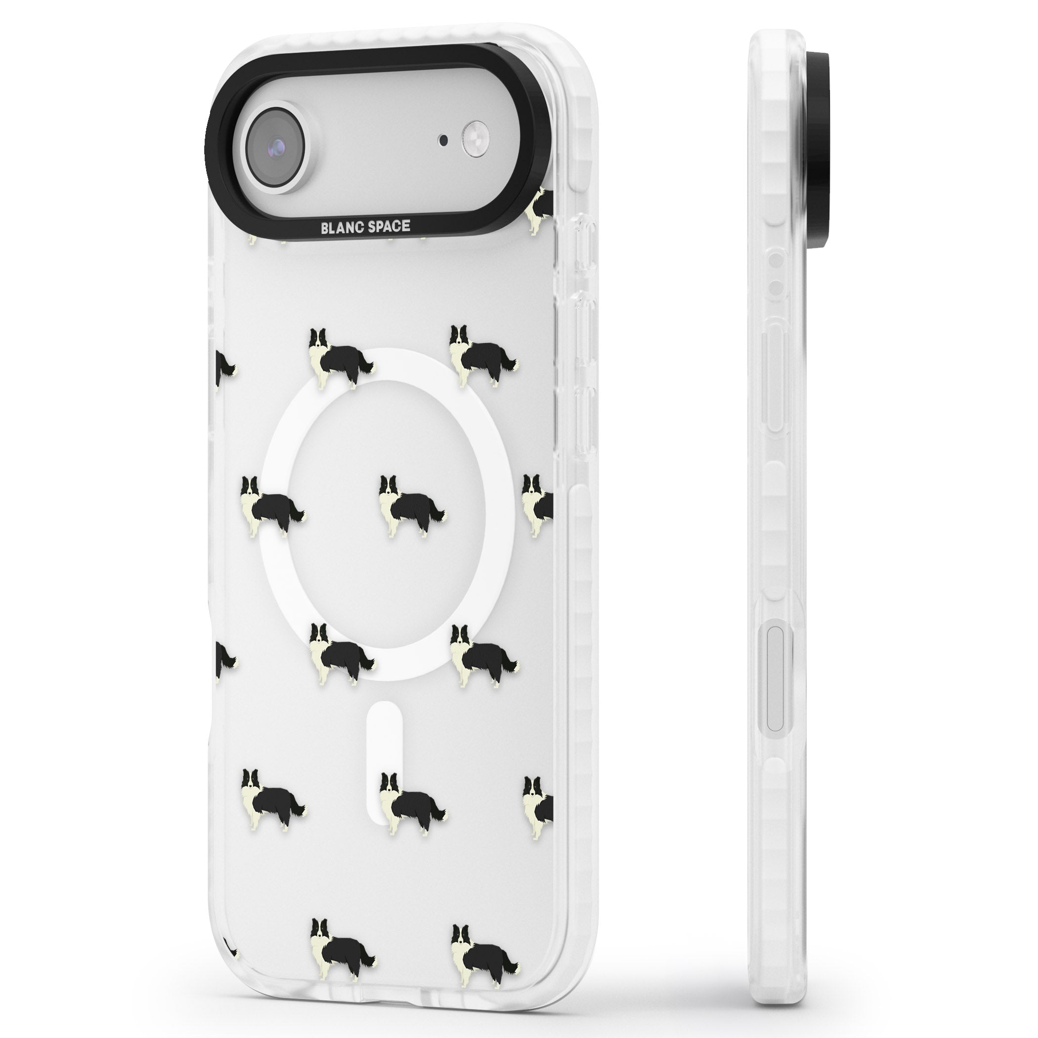 Border Collie Pattern Clear iPhone 17 Air Impact Pro Clear Phone Case Side Profile