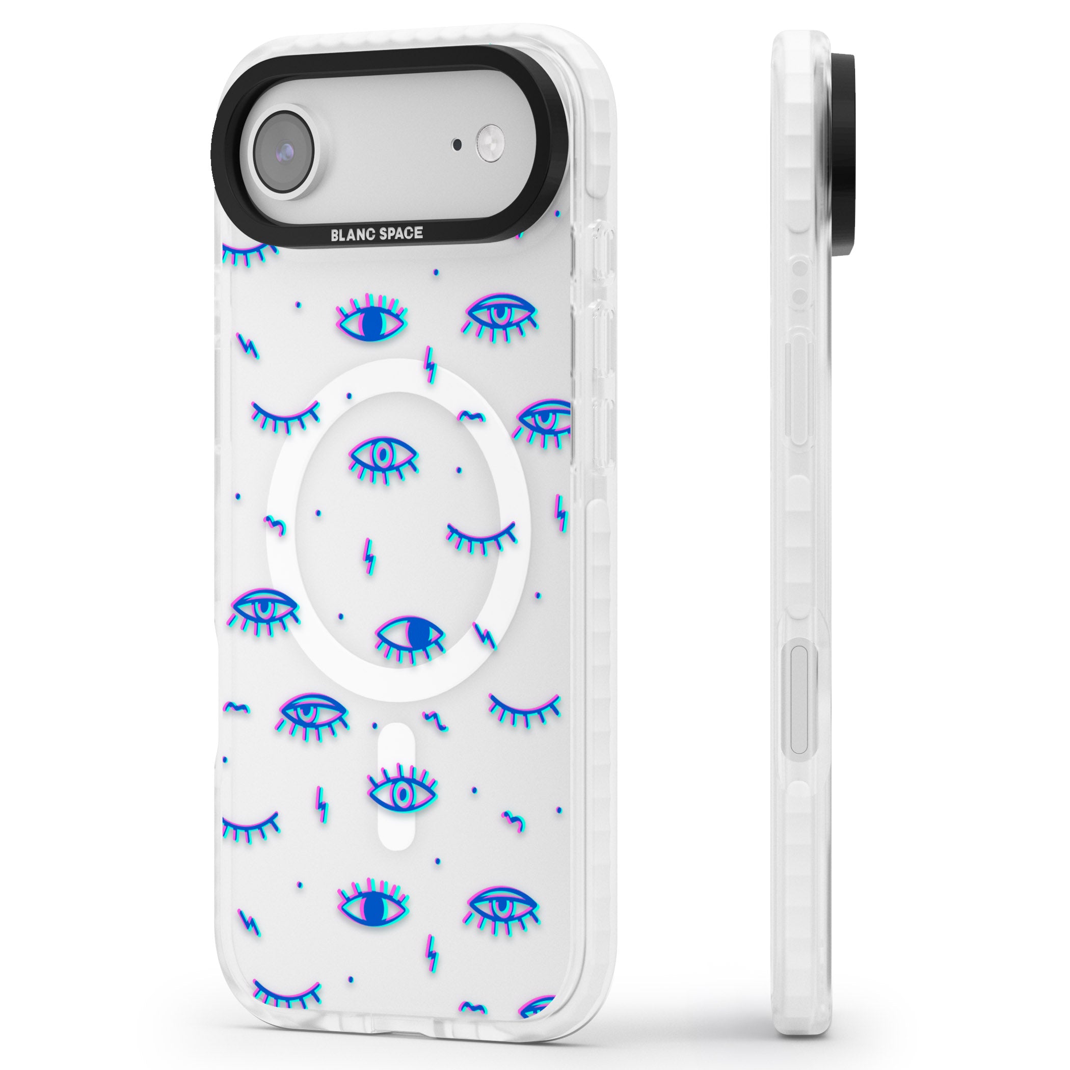 Duotone Psychedelic Eyes iPhone 17 Air Impact Pro Clear Phone Case Side Profile