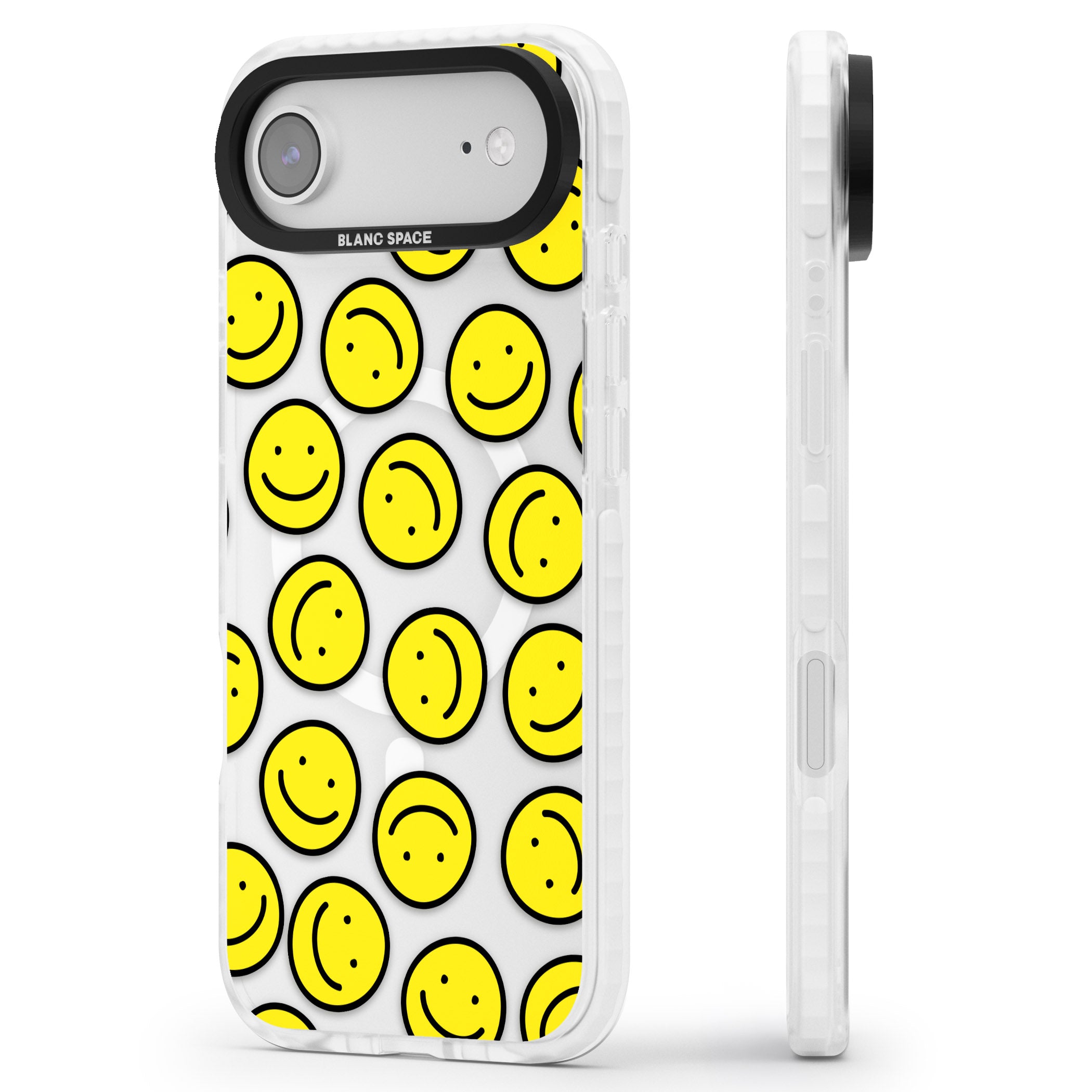 Smiley Face Pattern iPhone 17 Air Impact Pro Clear Phone Case Side Profile