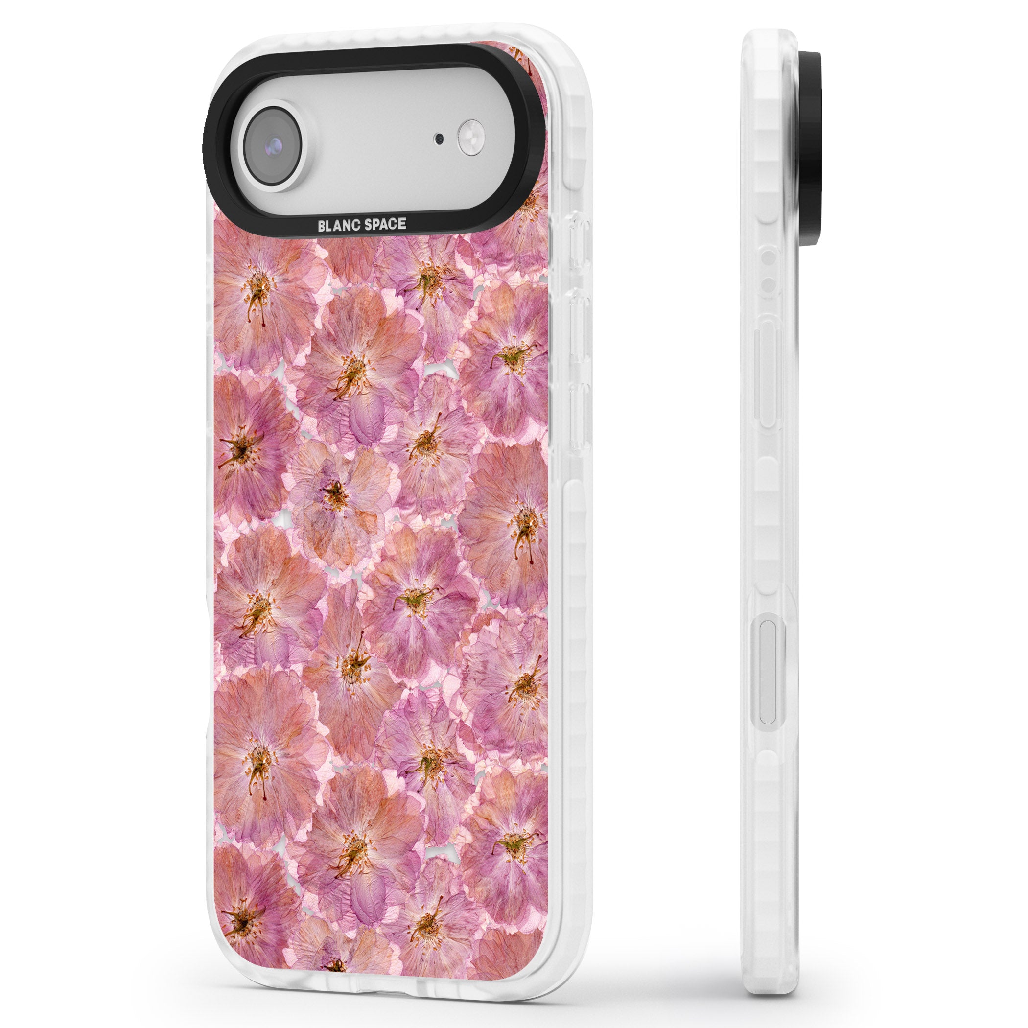 Large Pink Florals iPhone 17 Air Impact Pro Clear Phone Case Side Profile