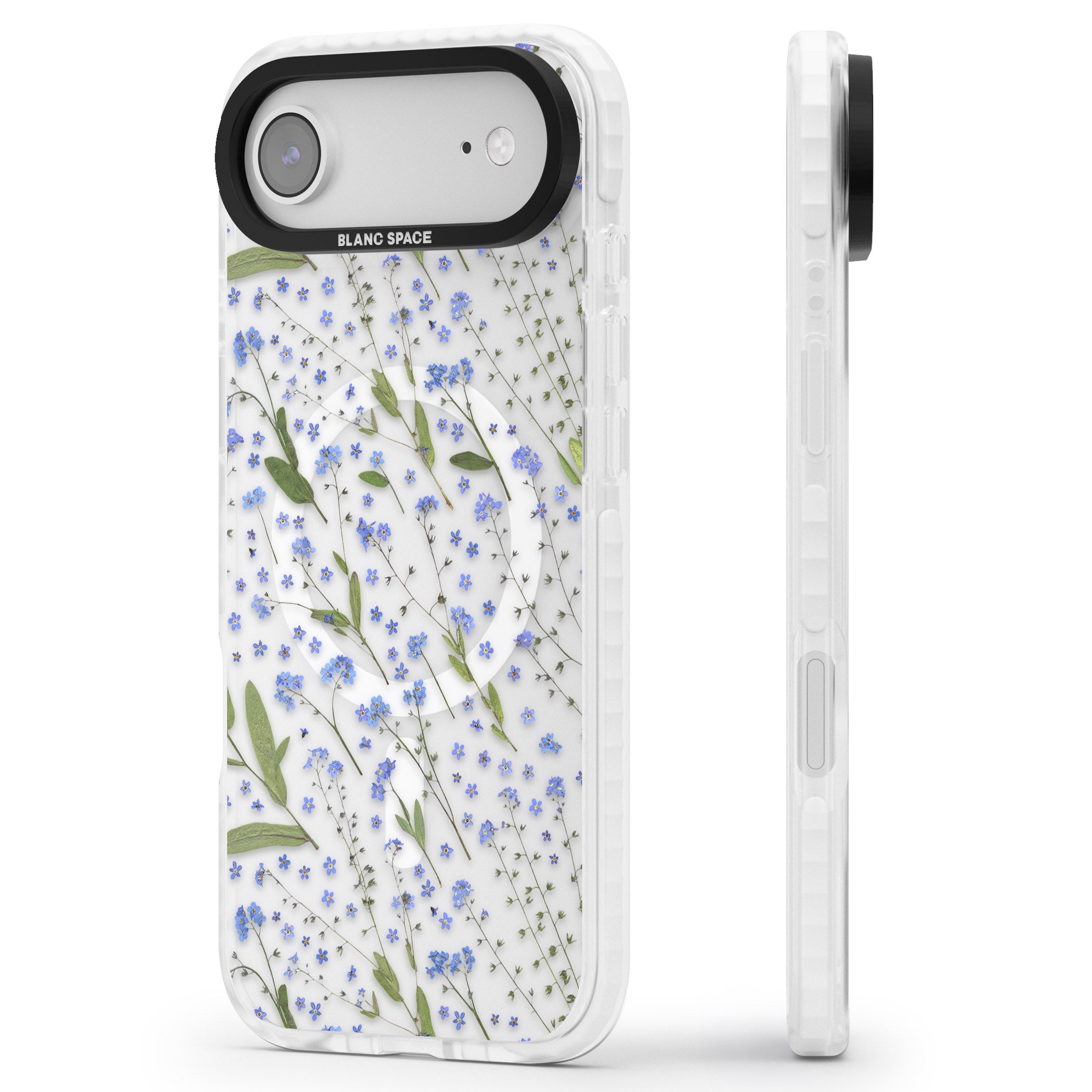 Blue Meadow Floral iPhone 17 Air Impact Pro Clear Phone Case Side Profile