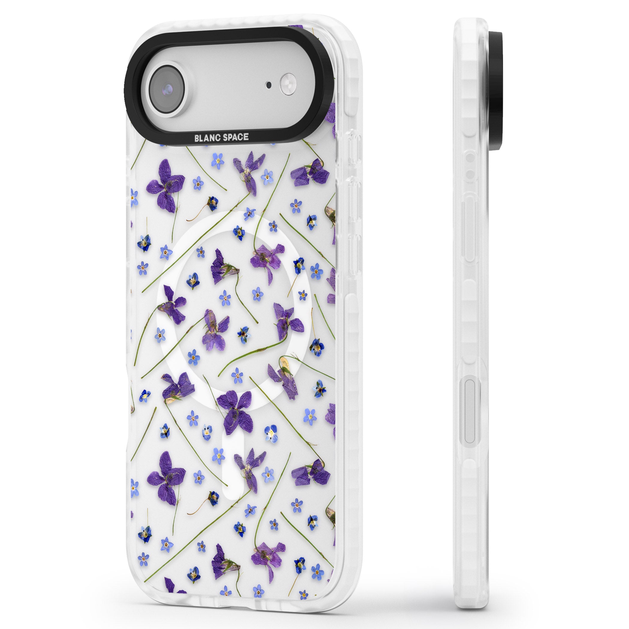 Pressed Violet Flower iPhone 17 Air Impact Pro Clear Phone Case Side Profile