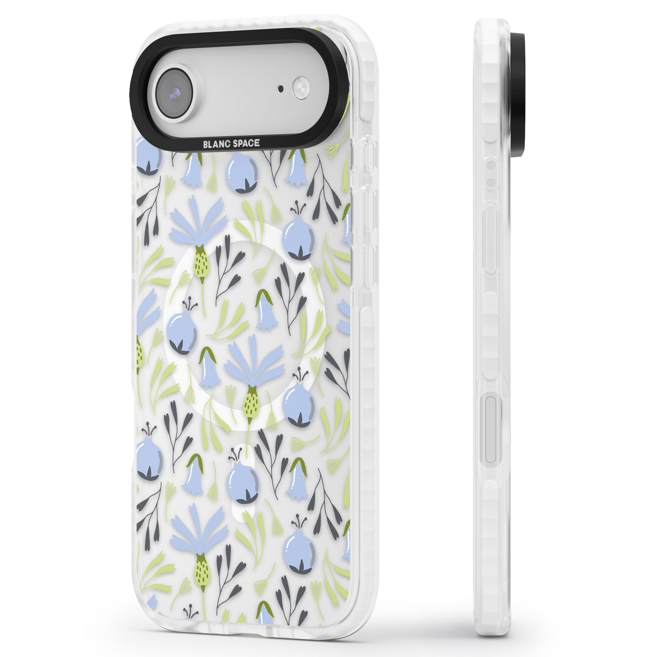 Blue Flora Bloom iPhone 17 Air Impact Pro Clear Phone Case Side Profile