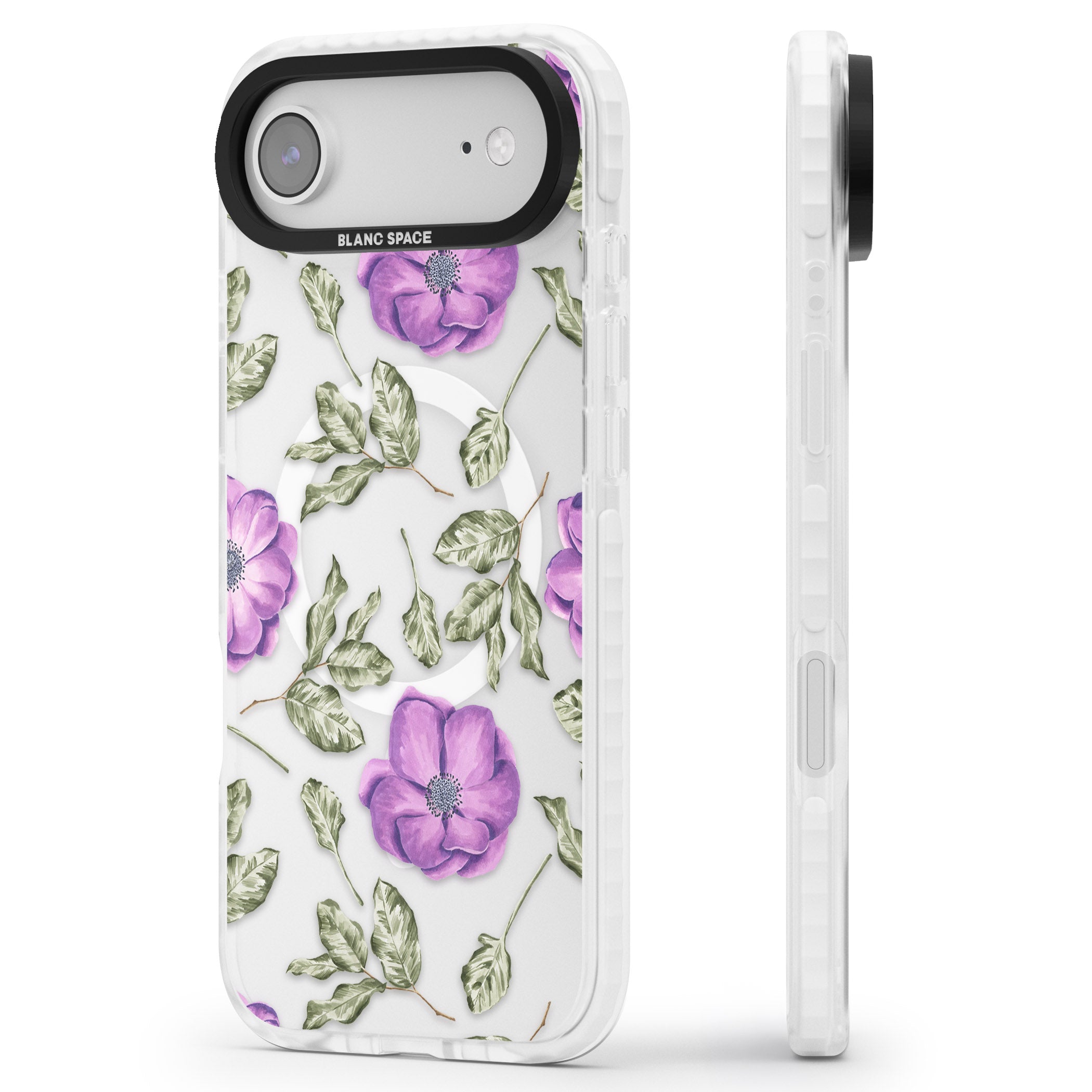 Purple Bloom Floral iPhone 17 Air Impact Pro Clear Phone Case Side Profile