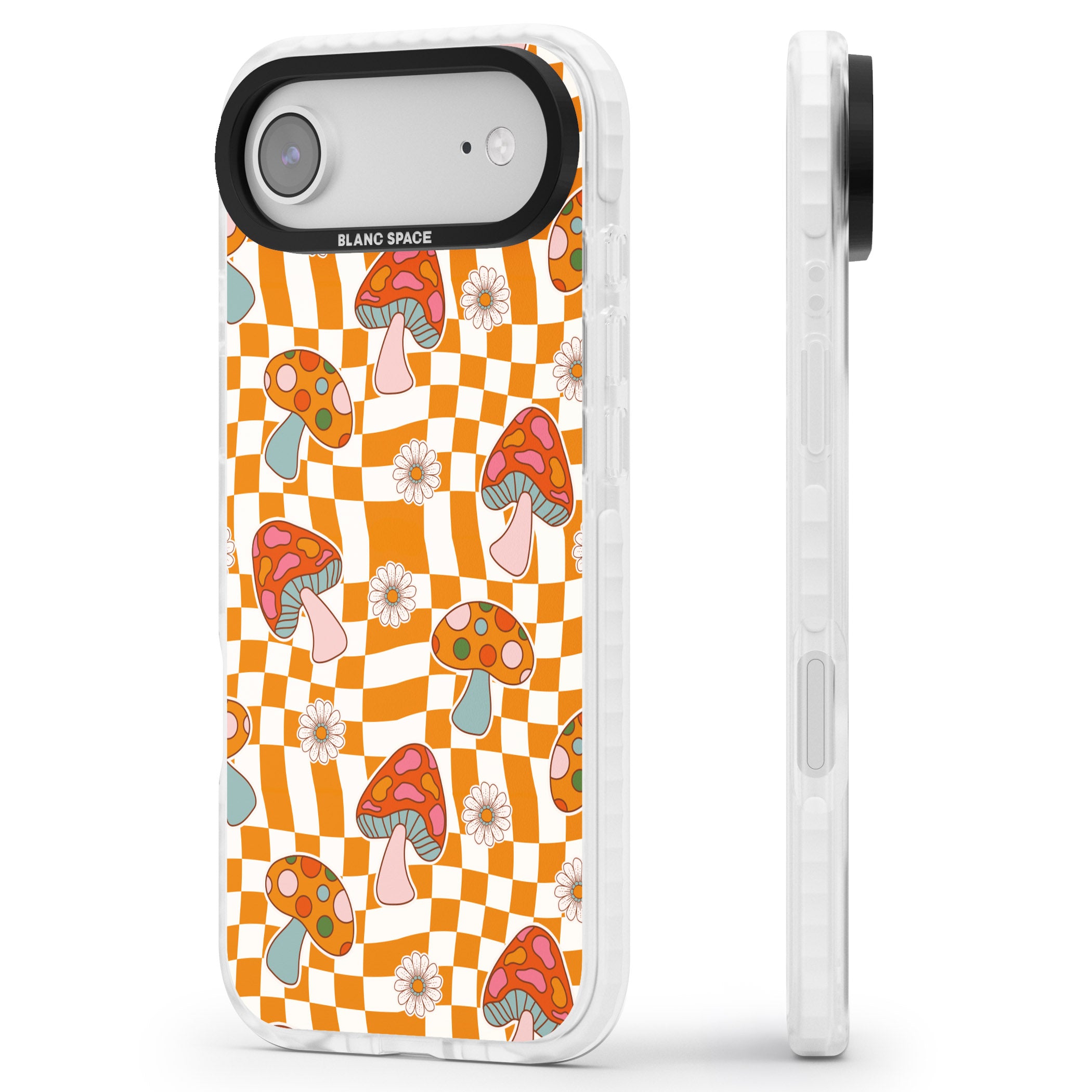 Wavy Checked Shrooms iPhone 17 Air Impact Pro Clear Phone Case Side Profile