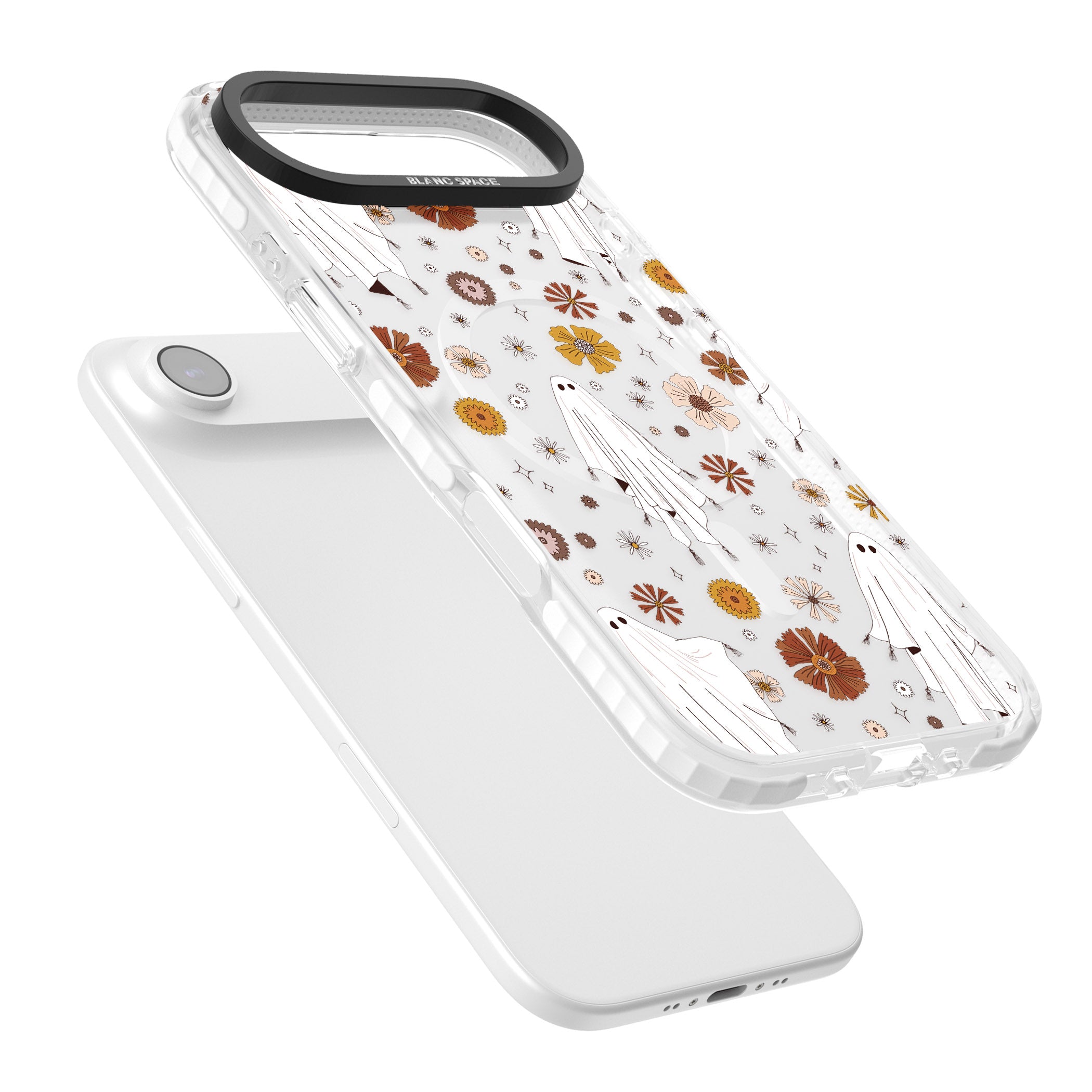 Halloween Ghosts And Flowers iPhone 17 Air Impact Pro Clear Phone Case Colours