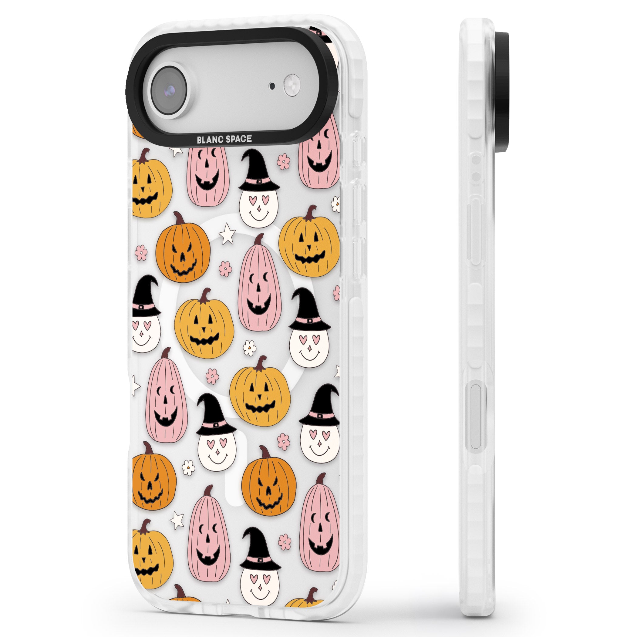 Witches And Pumpkins Pattern iPhone 17 Air Impact Pro Clear Phone Case Side Profile