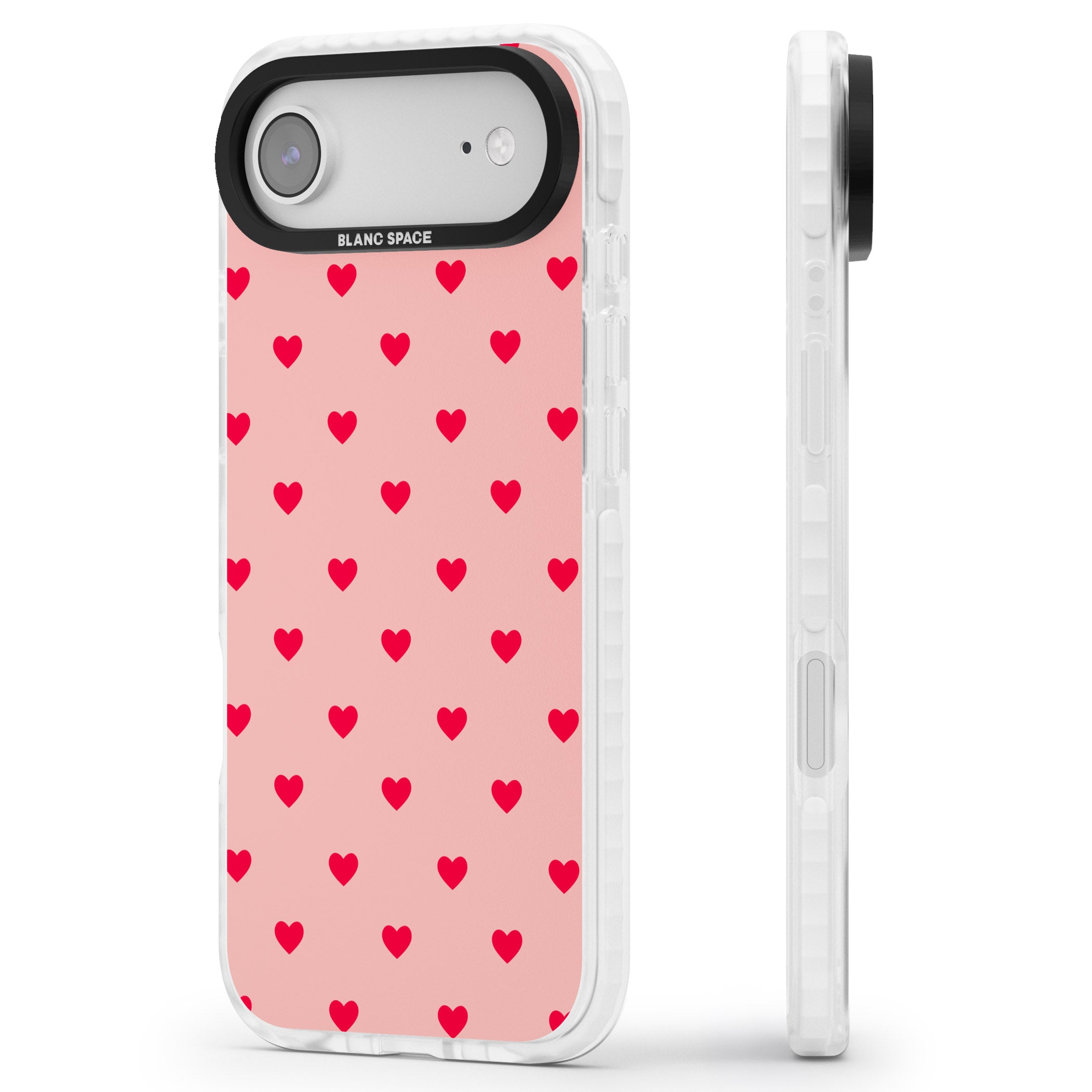 Small Heart Pattern: Red & Pink iPhone 17 Air Impact Pro Clear Phone Case Side Profile