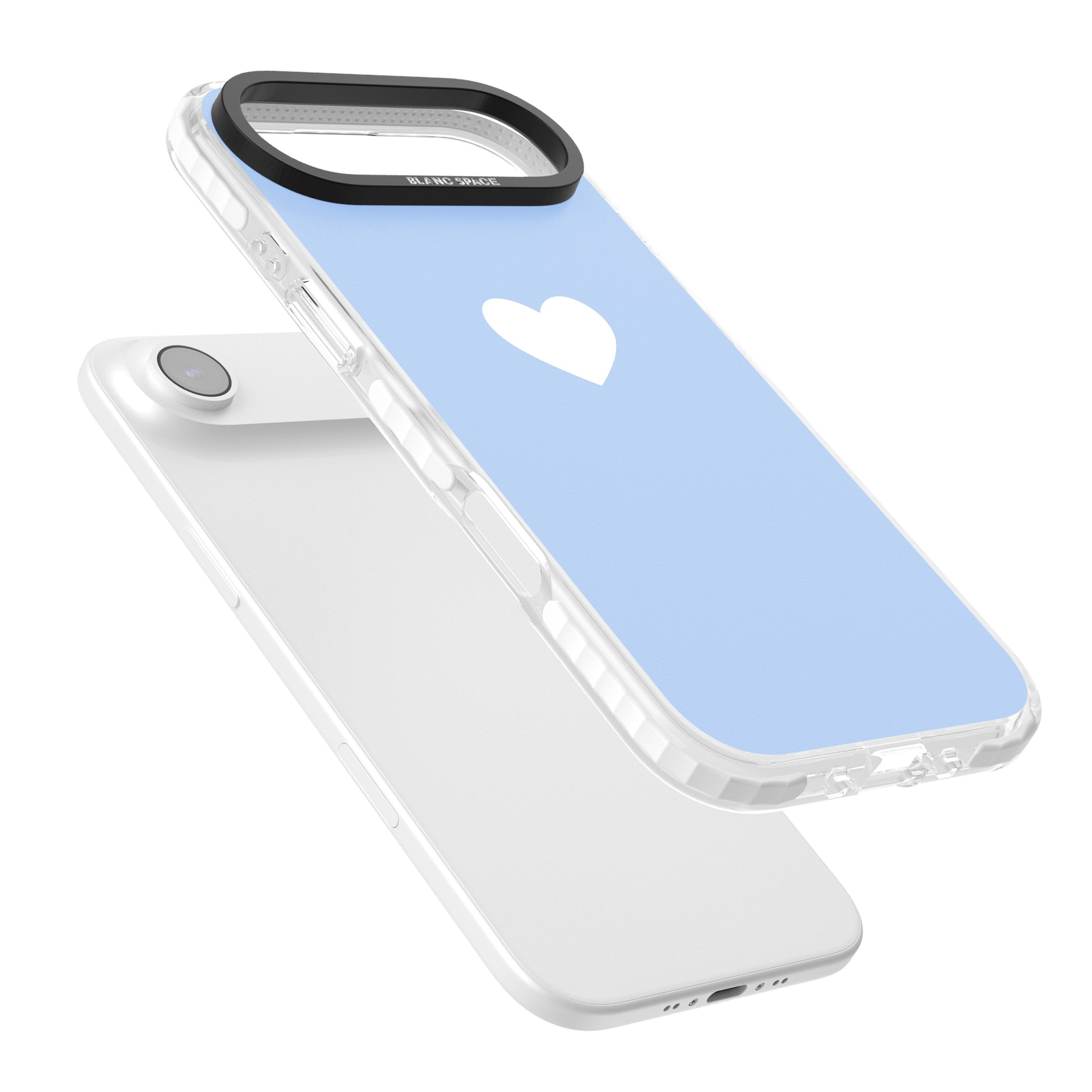 Single Heart Design: White & Baby Blue iPhone 17 Air Impact Pro Clear Phone Case Colours