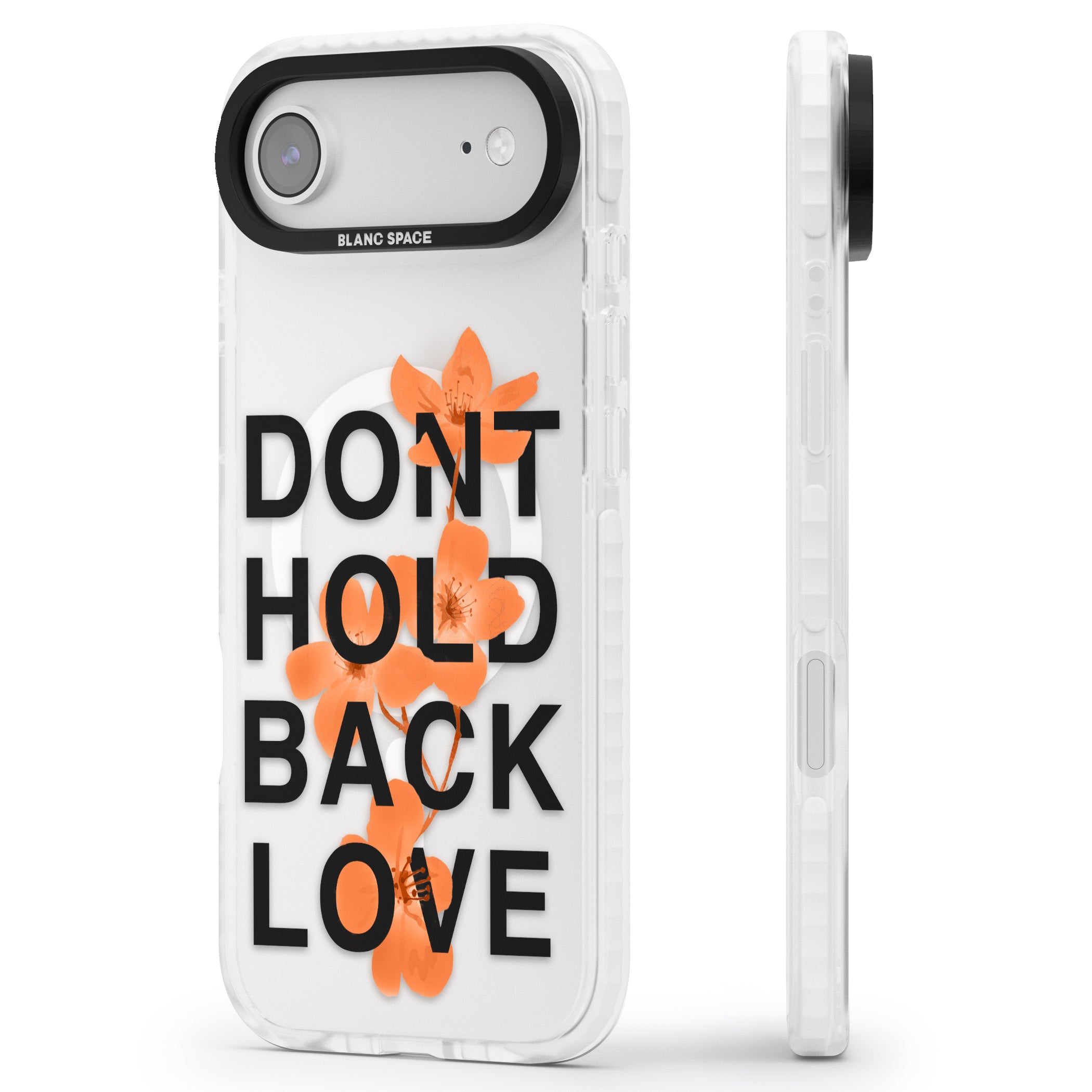 Don'T Hold Back Love Orange & Black iPhone 17 Air Impact Pro Clear Phone Case Side Profile