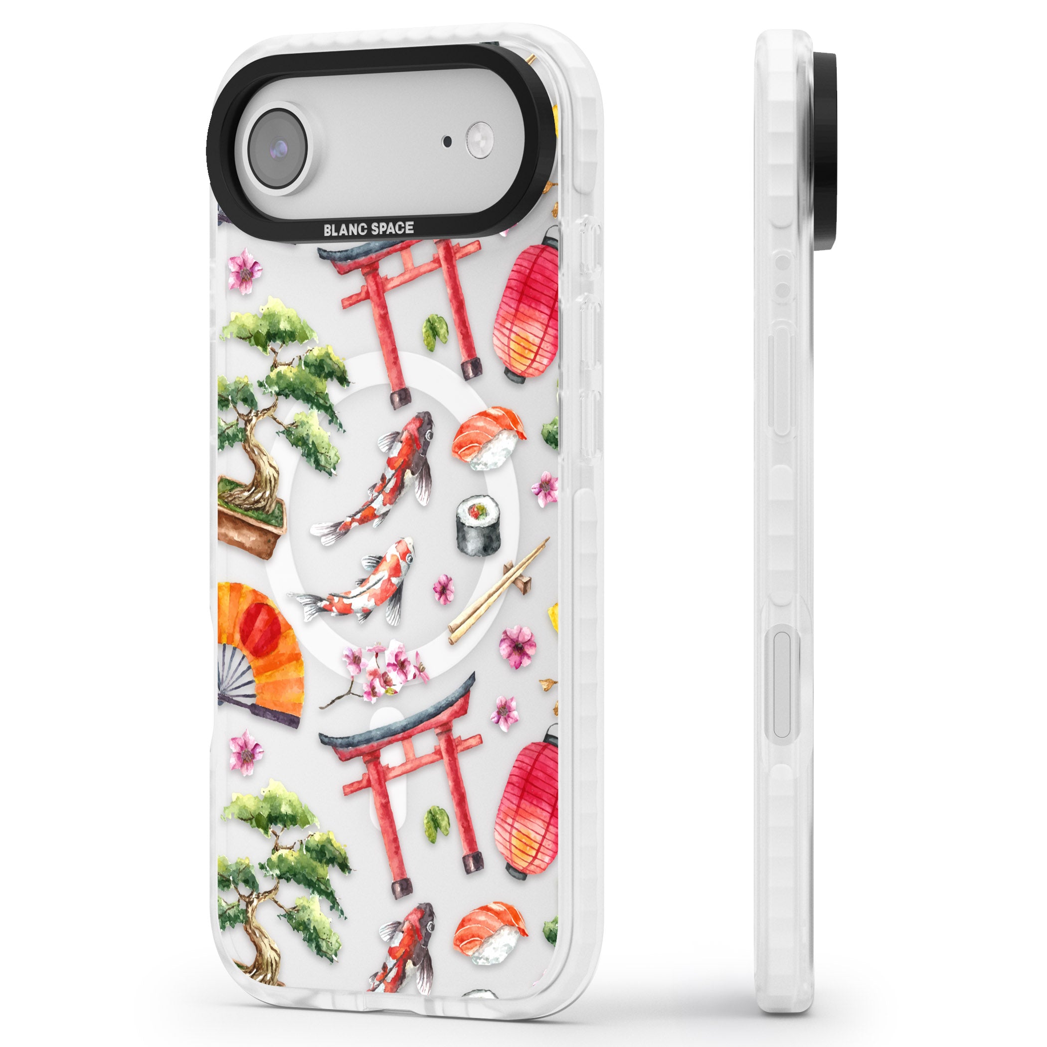 Japanese Watercolor iPhone 17 Air Impact Pro Clear Phone Case Side Profile