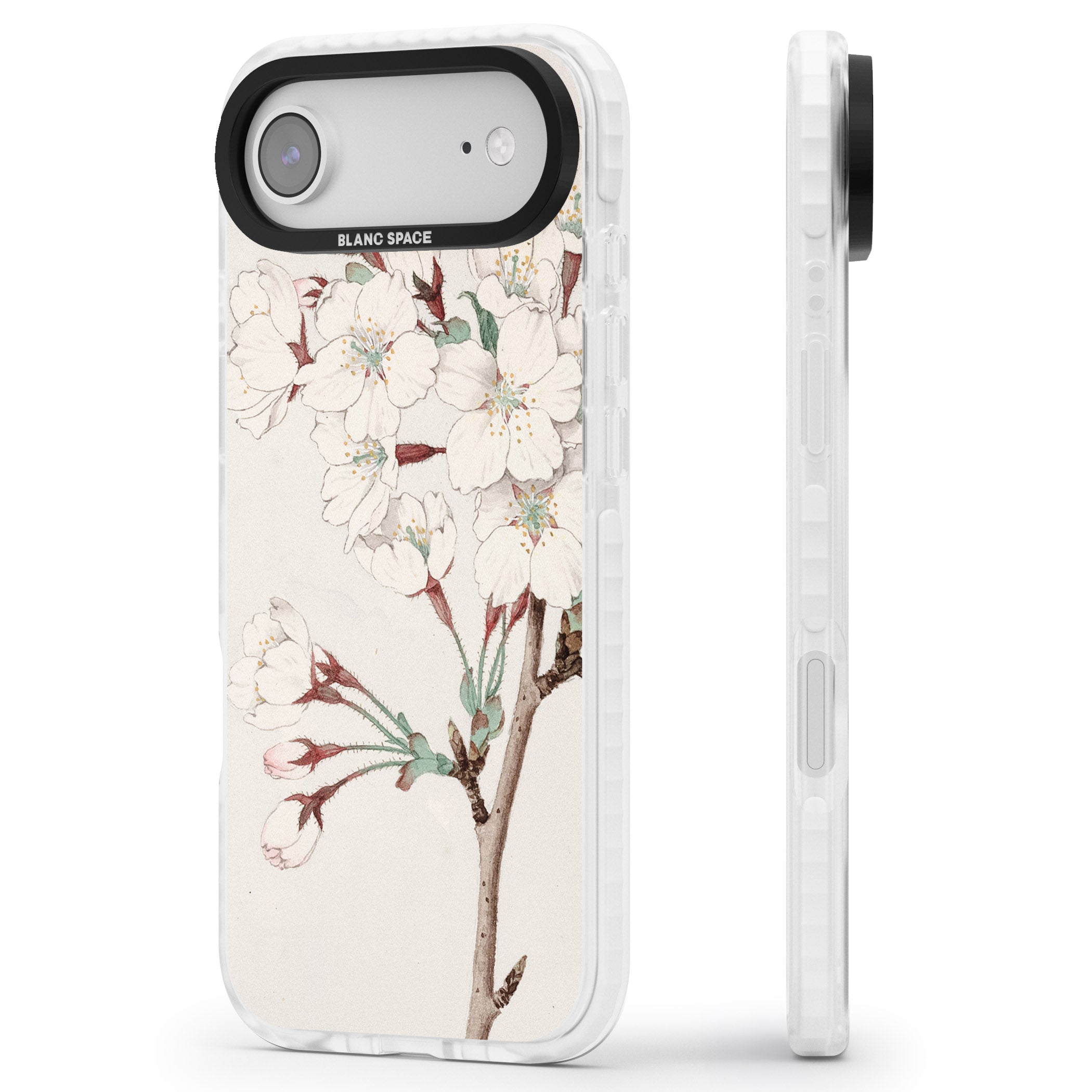 Vintage Japanese Illustrations Cherry Blossoms iPhone 17 Air Impact Pro Clear Phone Case Side Profile