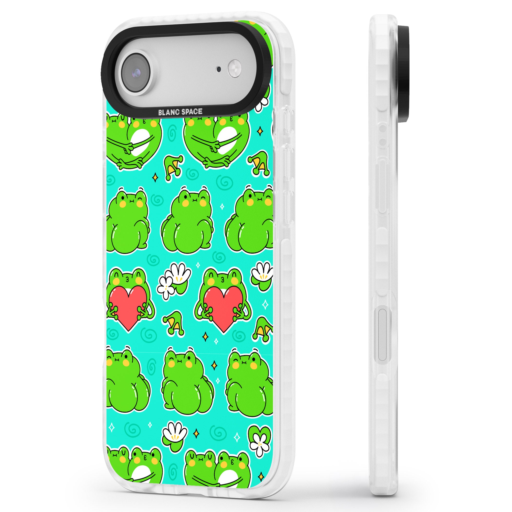 Frog Booty Kawaii Pattern iPhone 17 Air Impact Pro Clear Phone Case Side Profile