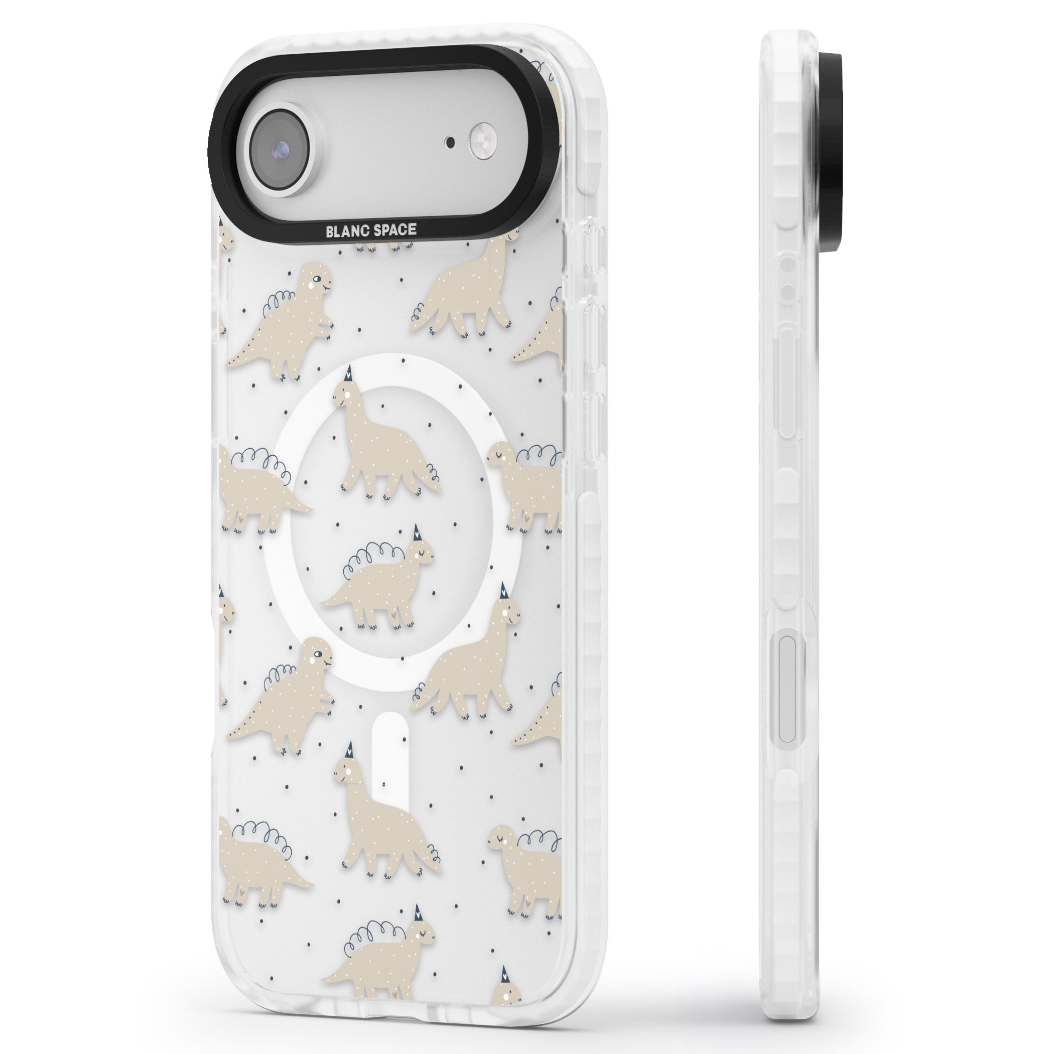 Adorable Dino Pattern iPhone 17 Air Impact Pro Clear Phone Case Side Profile