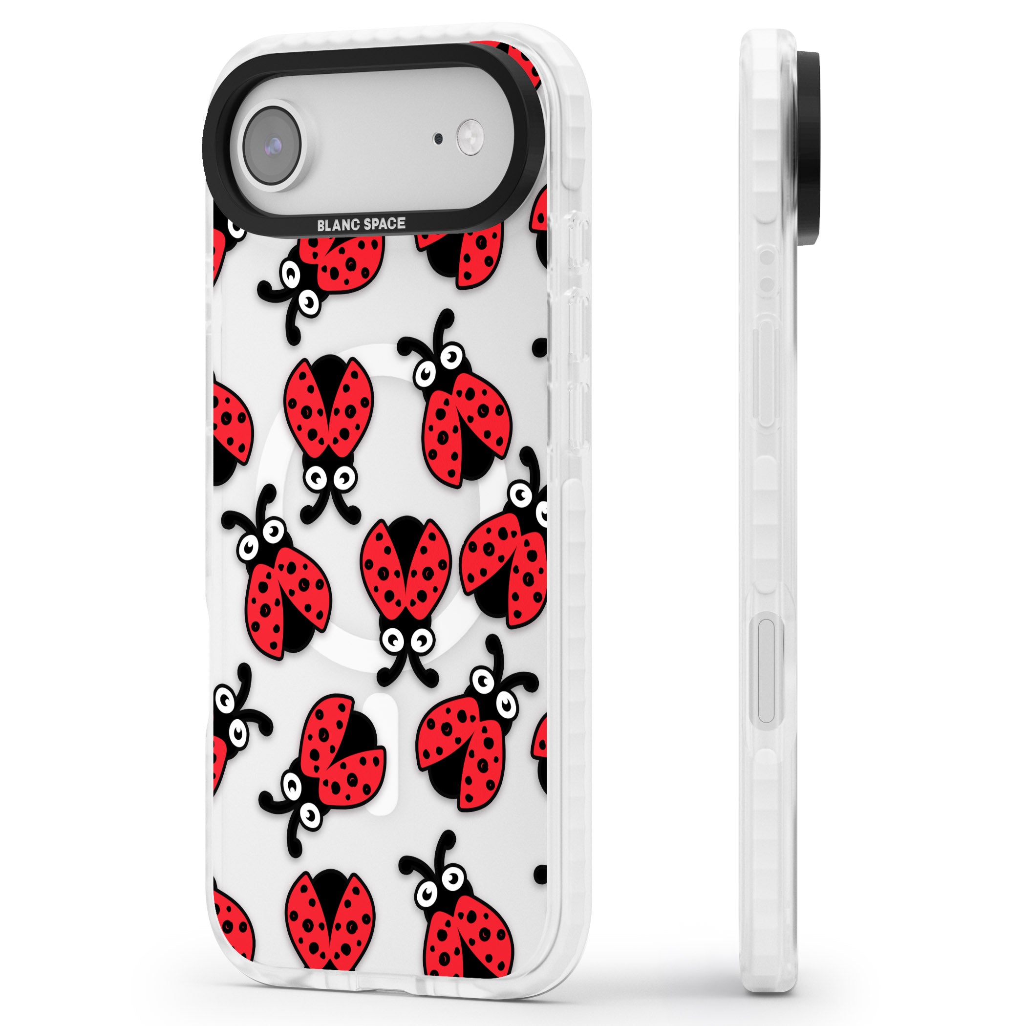 Ladybug Pattern iPhone 17 Air Impact Pro Clear Phone Case Side Profile