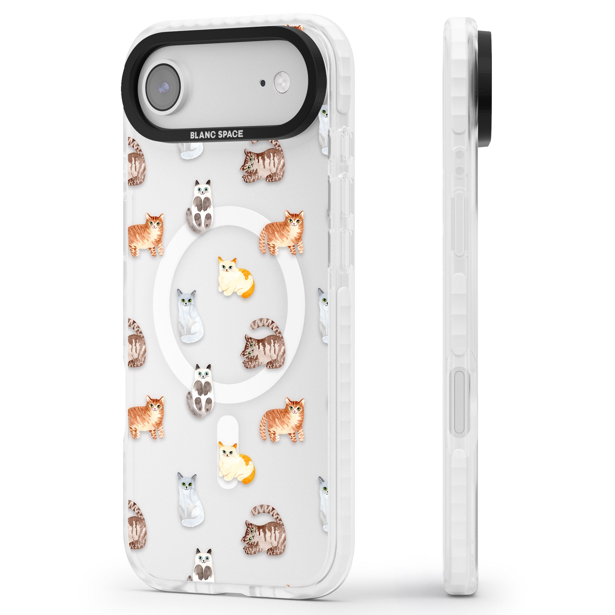 Cute Cat Pattern Classic iPhone 17 Air Impact Pro Clear Phone Case Side Profile