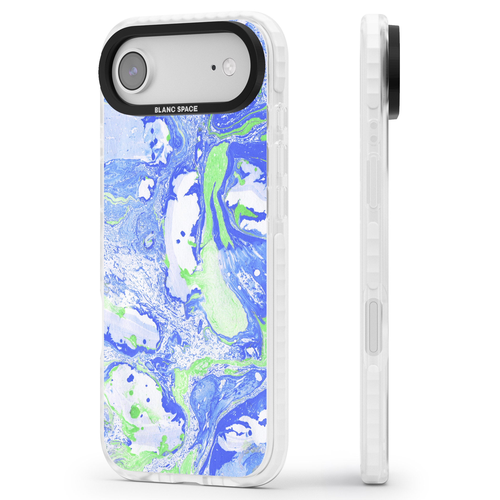 Dark Blue & Green Marbled Paper Pattern iPhone 17 Air Impact Pro Clear Phone Case Side Profile